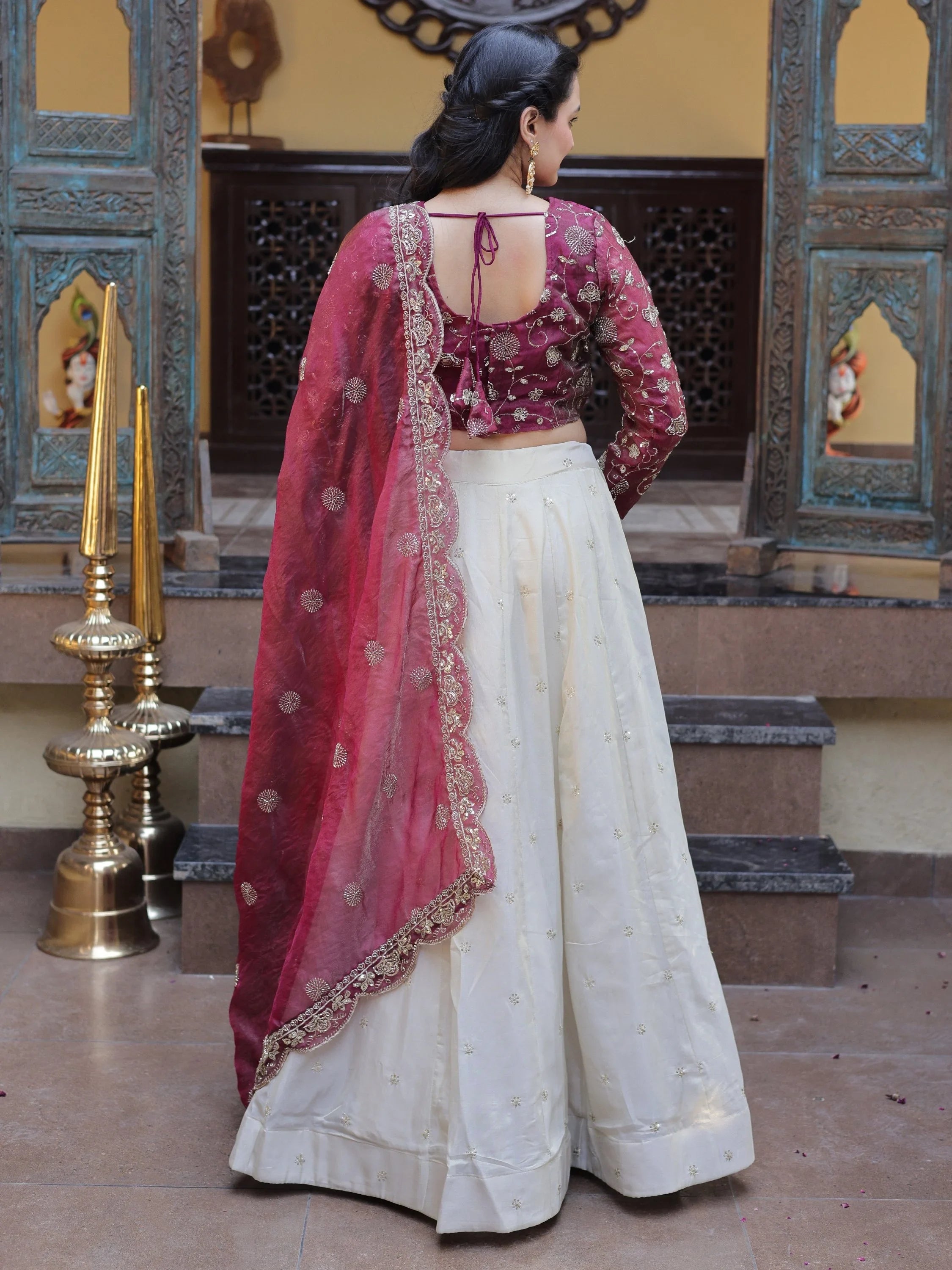 Magenta Sparkling Zari Work Silk Engagement Wear Lehenga Choli