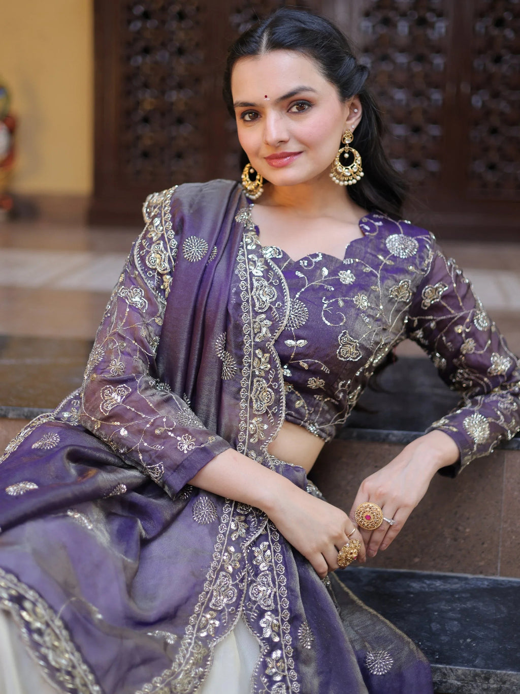 Purple Sparkling Zari Work Silk Engagement Wear Lehenga Choli