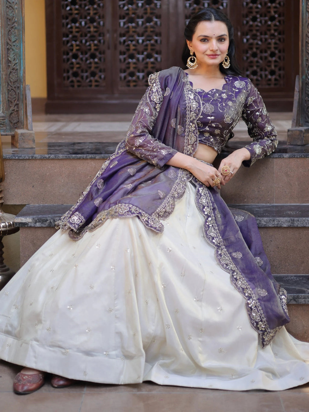 Purple Sparkling Zari Work Silk Engagement Wear Lehenga Choli