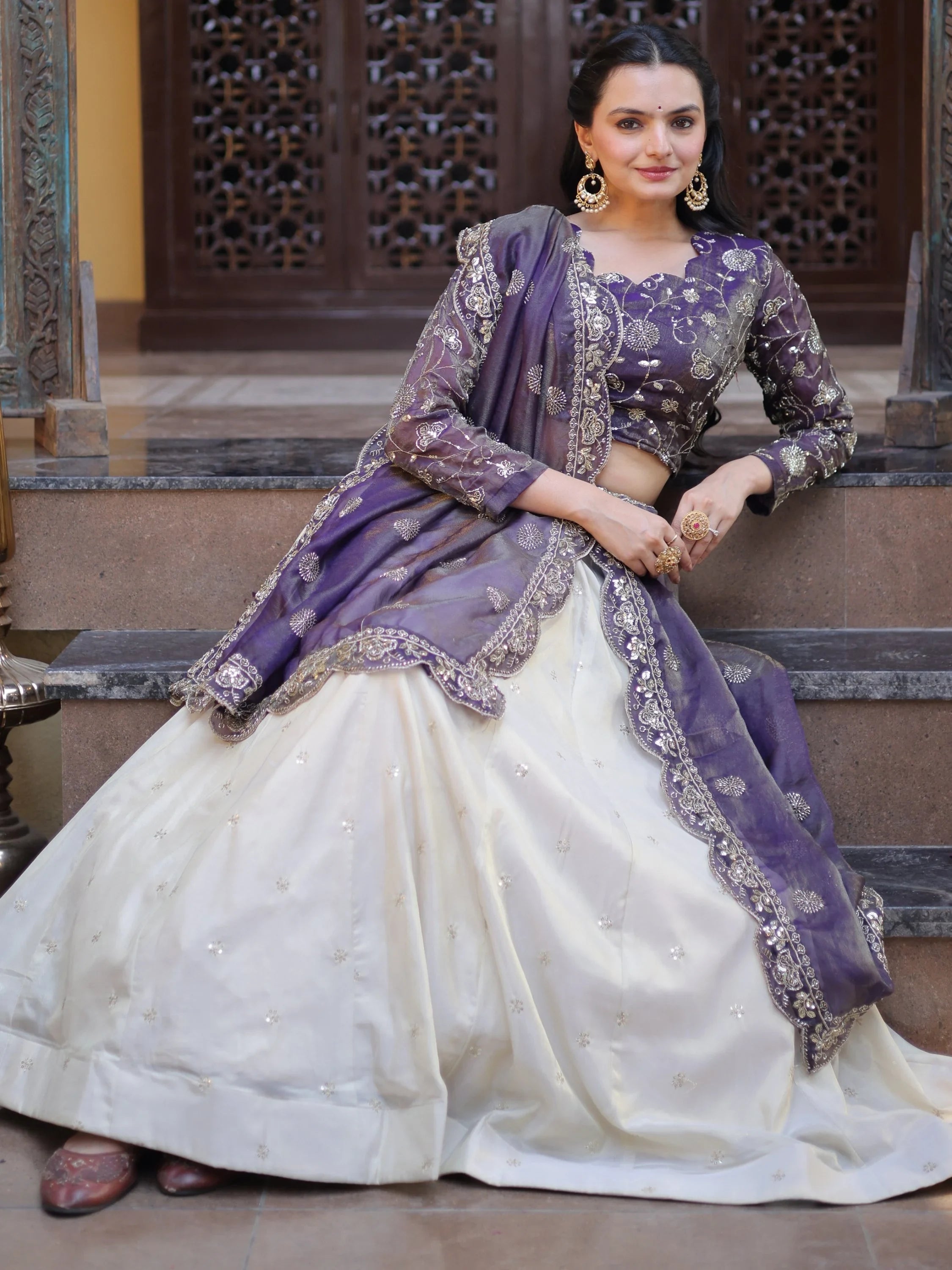 Purple Sparkling Zari Work Silk Engagement Wear Lehenga Choli