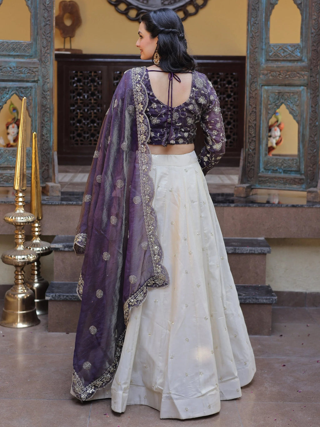 Purple Sparkling Zari Work Silk Engagement Wear Lehenga Choli