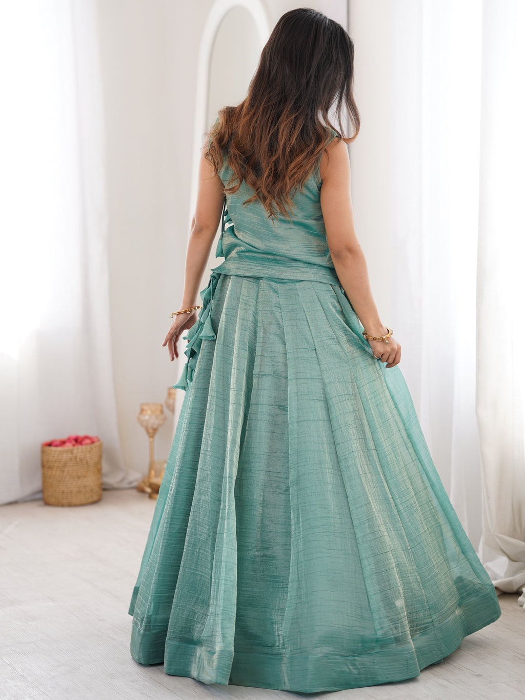 Regal Sky Blue Sequins Crushed Festive Wear Lehenga Choli With Koti