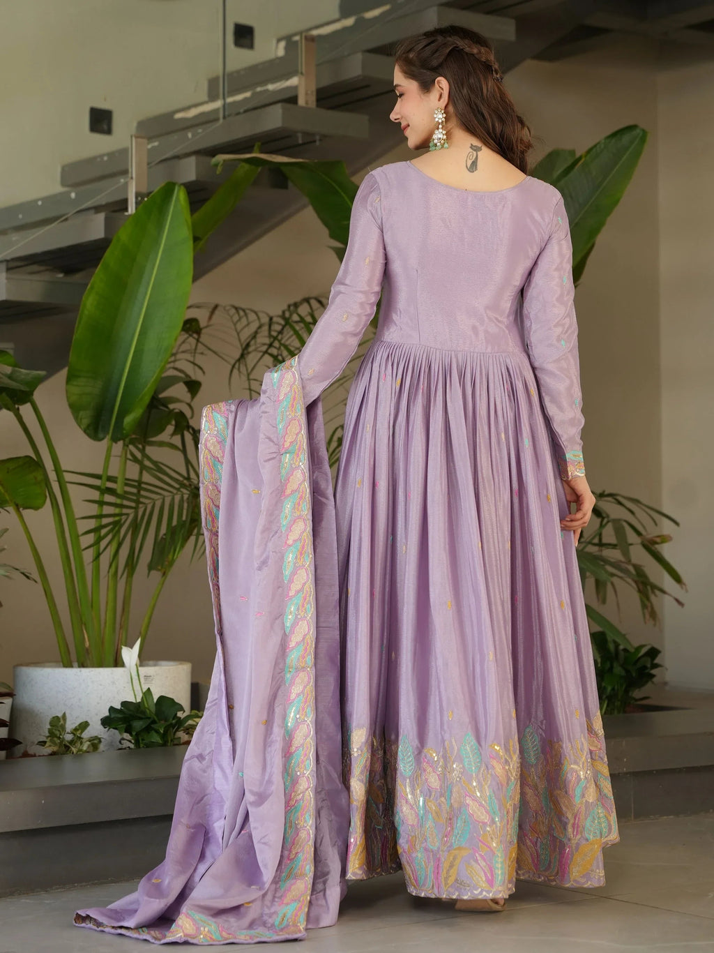 Adorning Lavender Sequins Embroidered Chinon Gown With Dupatta