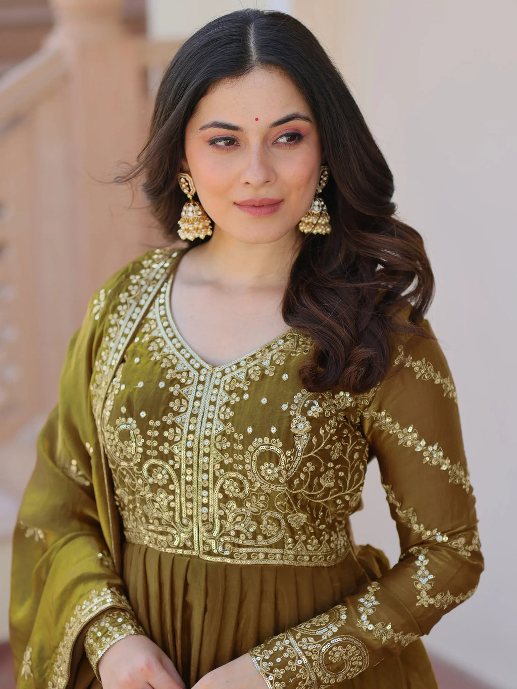 Green Memorable Mehendi Sequins Embroidery Organza Festive Wear Gown