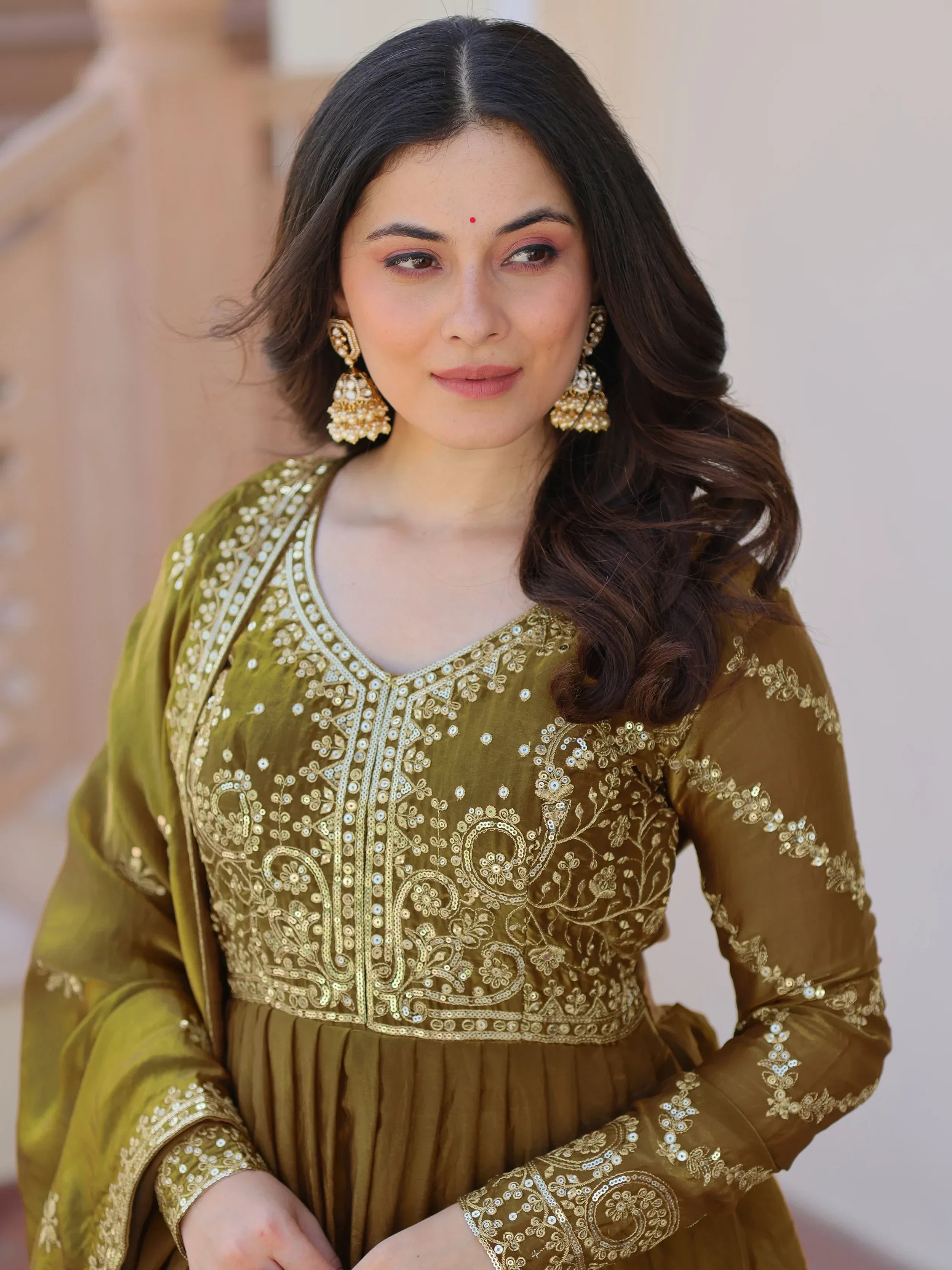 Green Memorable Mehendi Sequins Embroidery Organza Festive Wear Gown