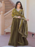 Green Memorable Mehendi Sequins Embroidery Organza Festive Wear Gown