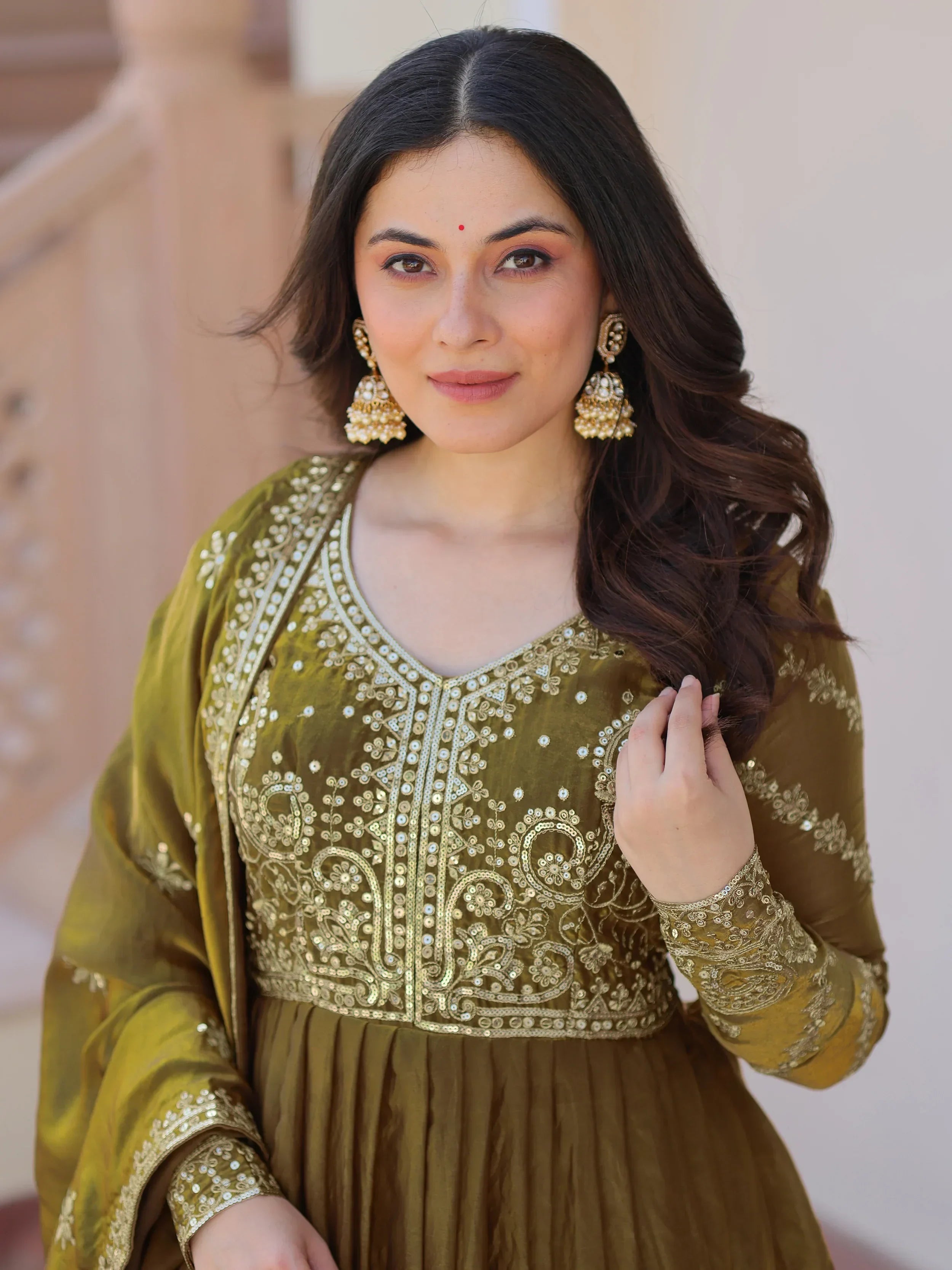Green Memorable Mehendi Sequins Embroidery Organza Festive Wear Gown