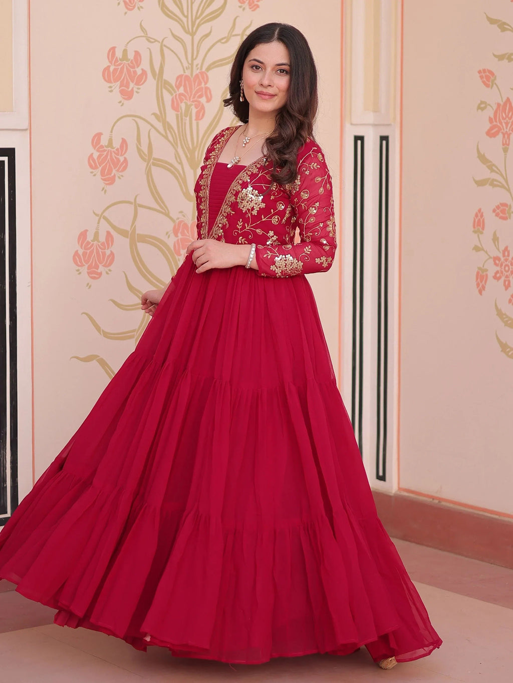 Pink Gorgeous Georgette Sequins Traditional Anarkali Gown