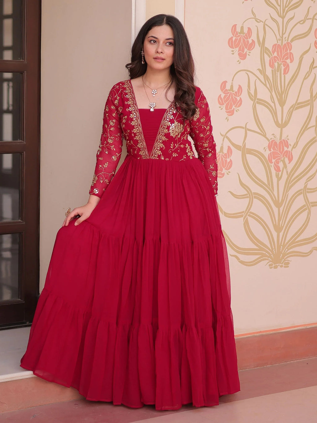 Pink Gorgeous Georgette Sequins Traditional Anarkali Gown