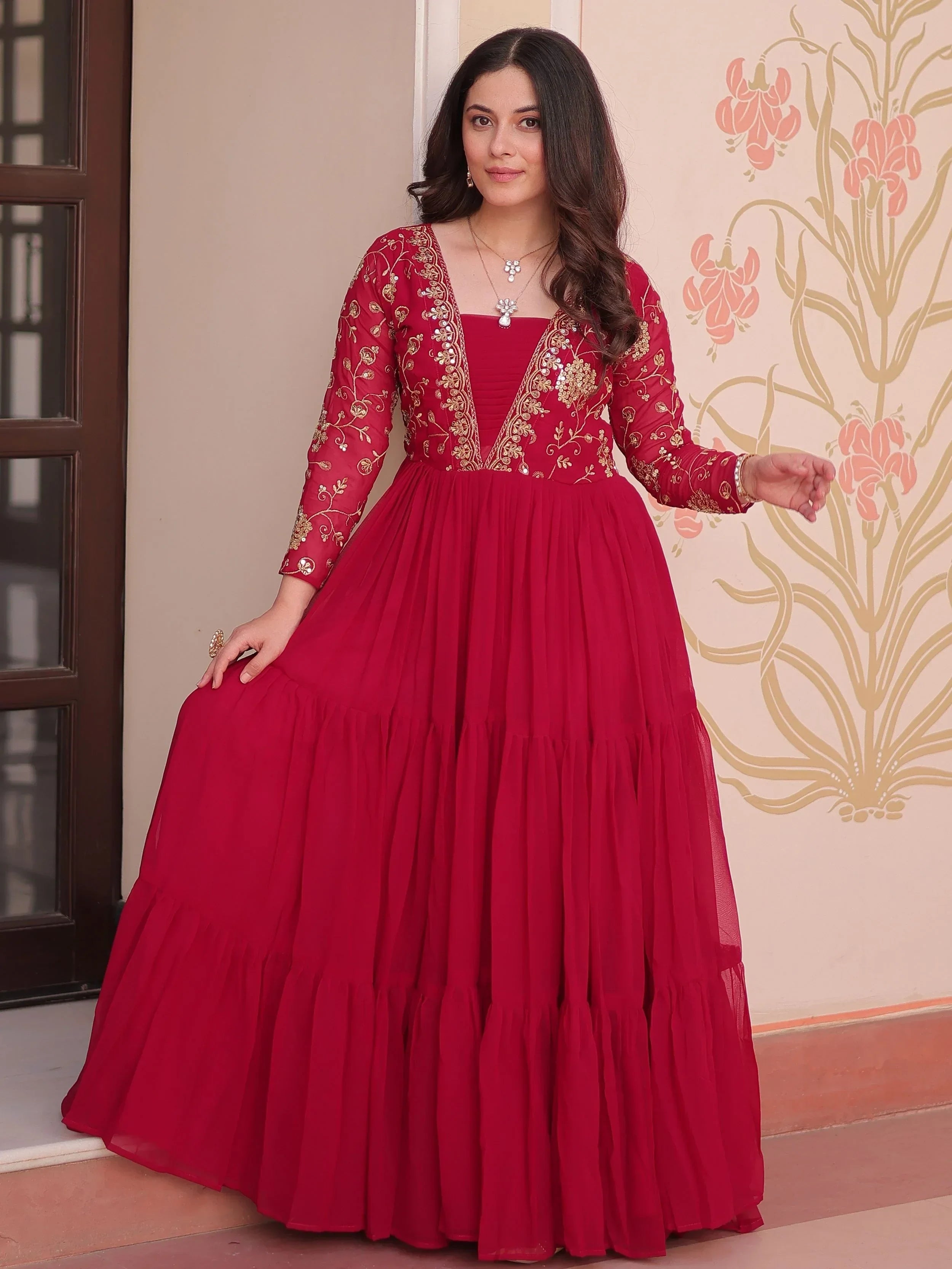 Pink Gorgeous Georgette Sequins Traditional Anarkali Gown