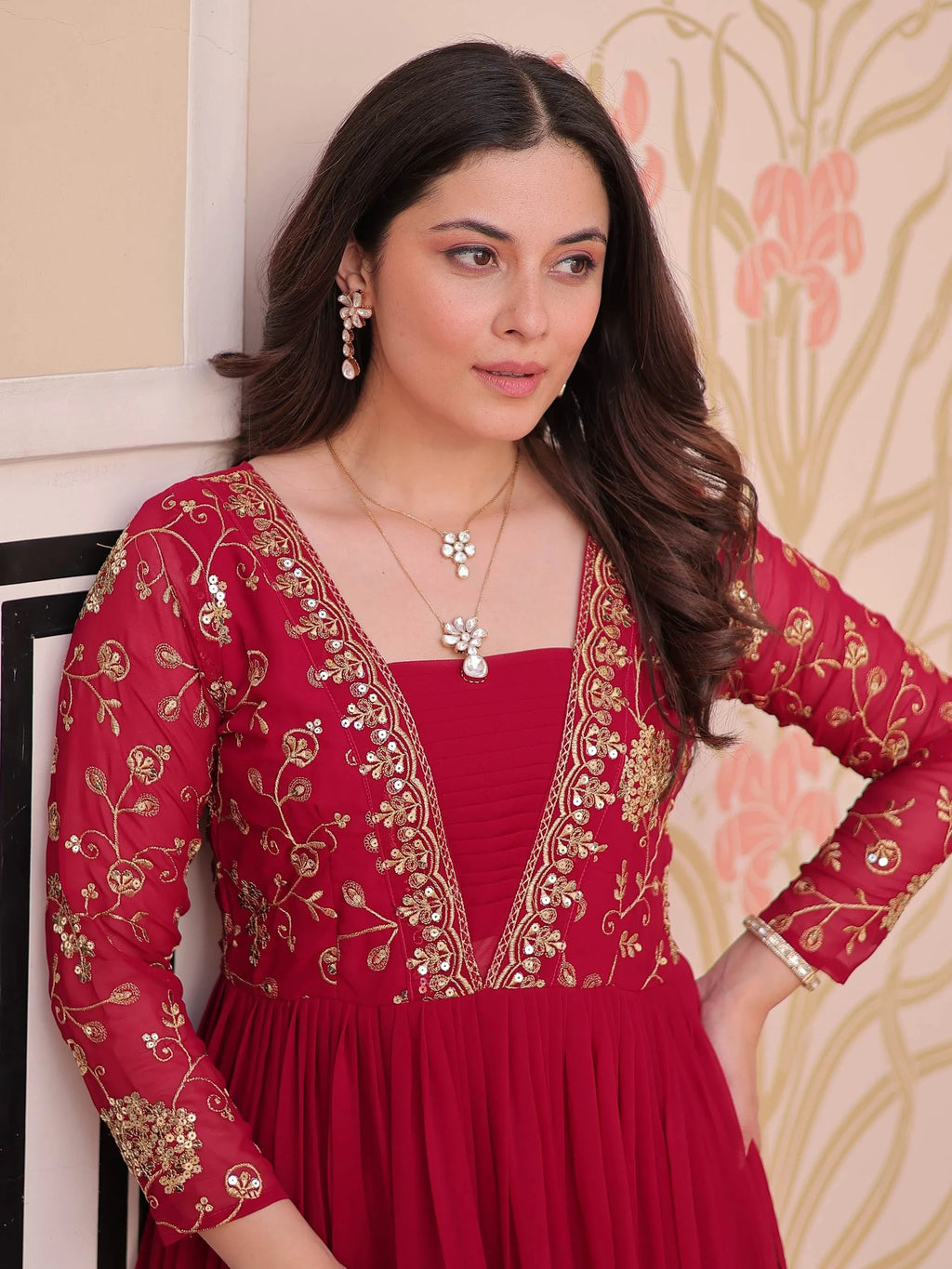 Pink Gorgeous Georgette Sequins Traditional Anarkali Gown