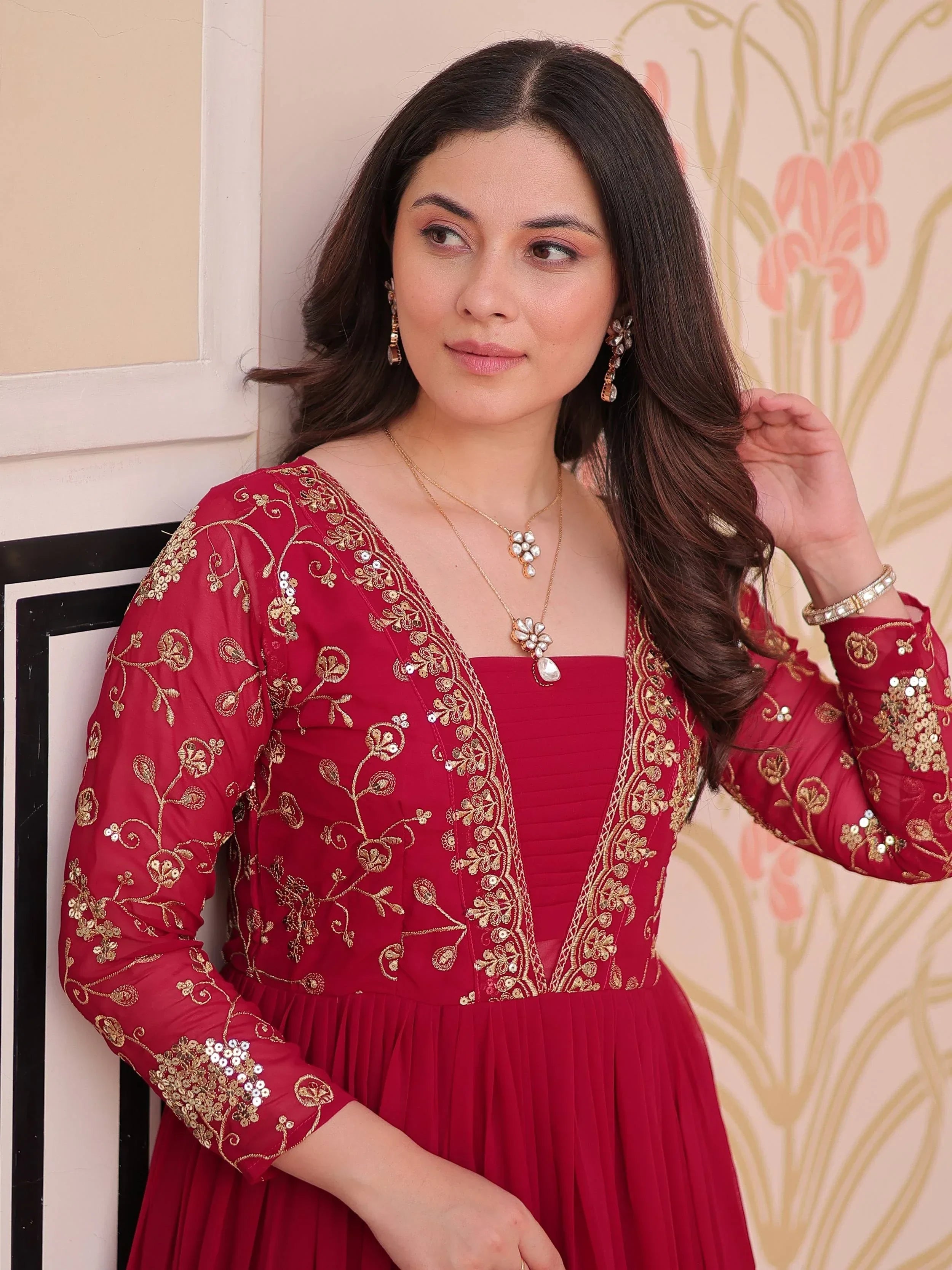 Pink Gorgeous Georgette Sequins Traditional Anarkali Gown