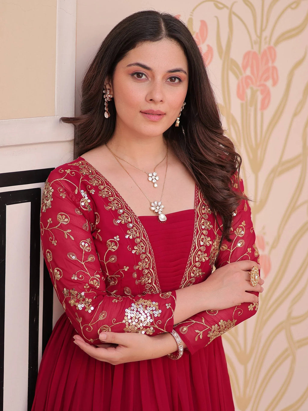Pink Gorgeous Georgette Sequins Traditional Anarkali Gown