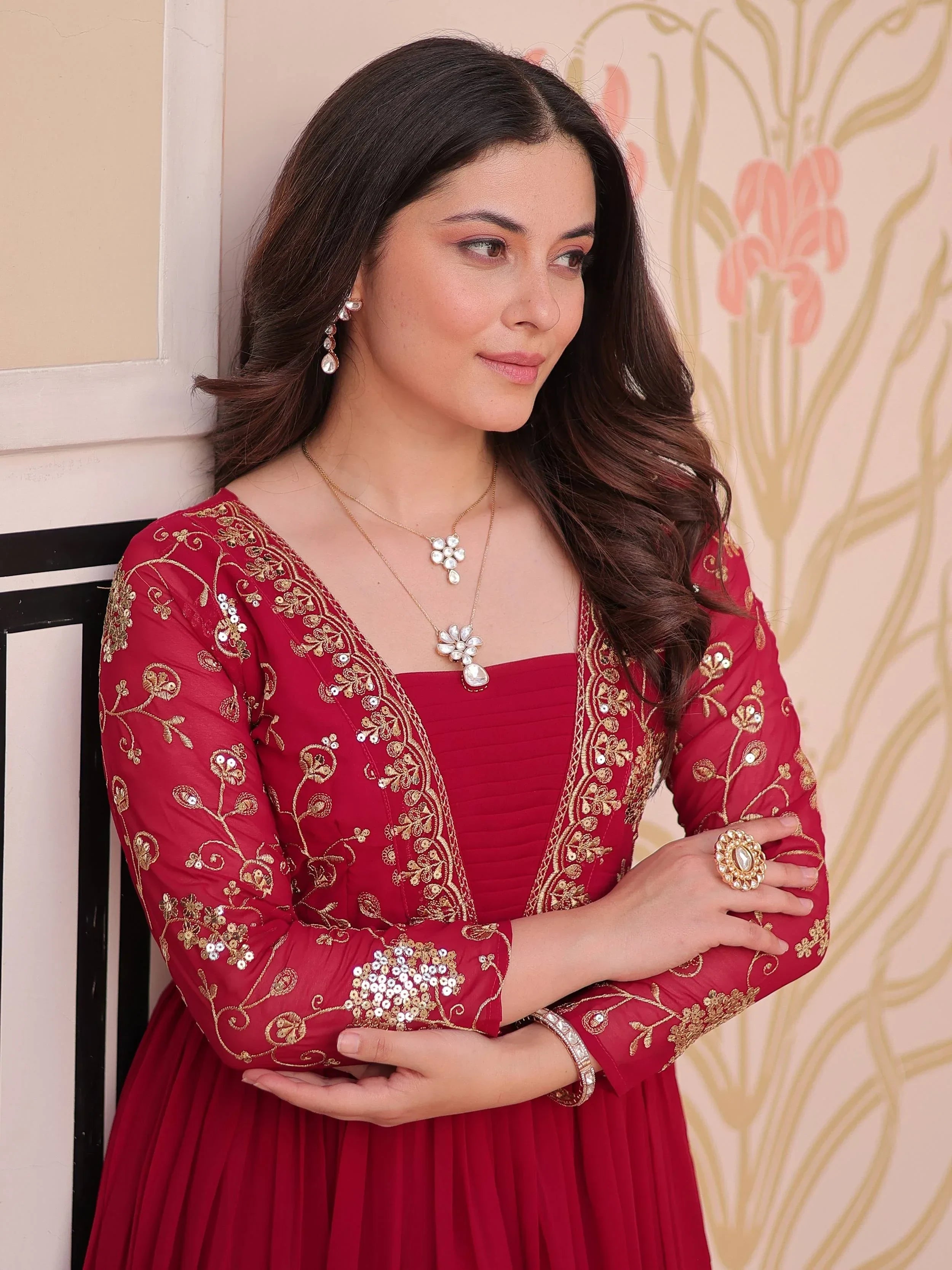 Pink Gorgeous Georgette Sequins Traditional Anarkali Gown