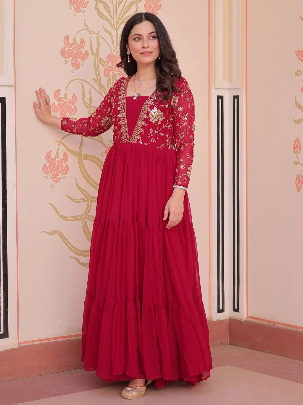 Pink Gorgeous Georgette Sequins Traditional Anarkali Gown