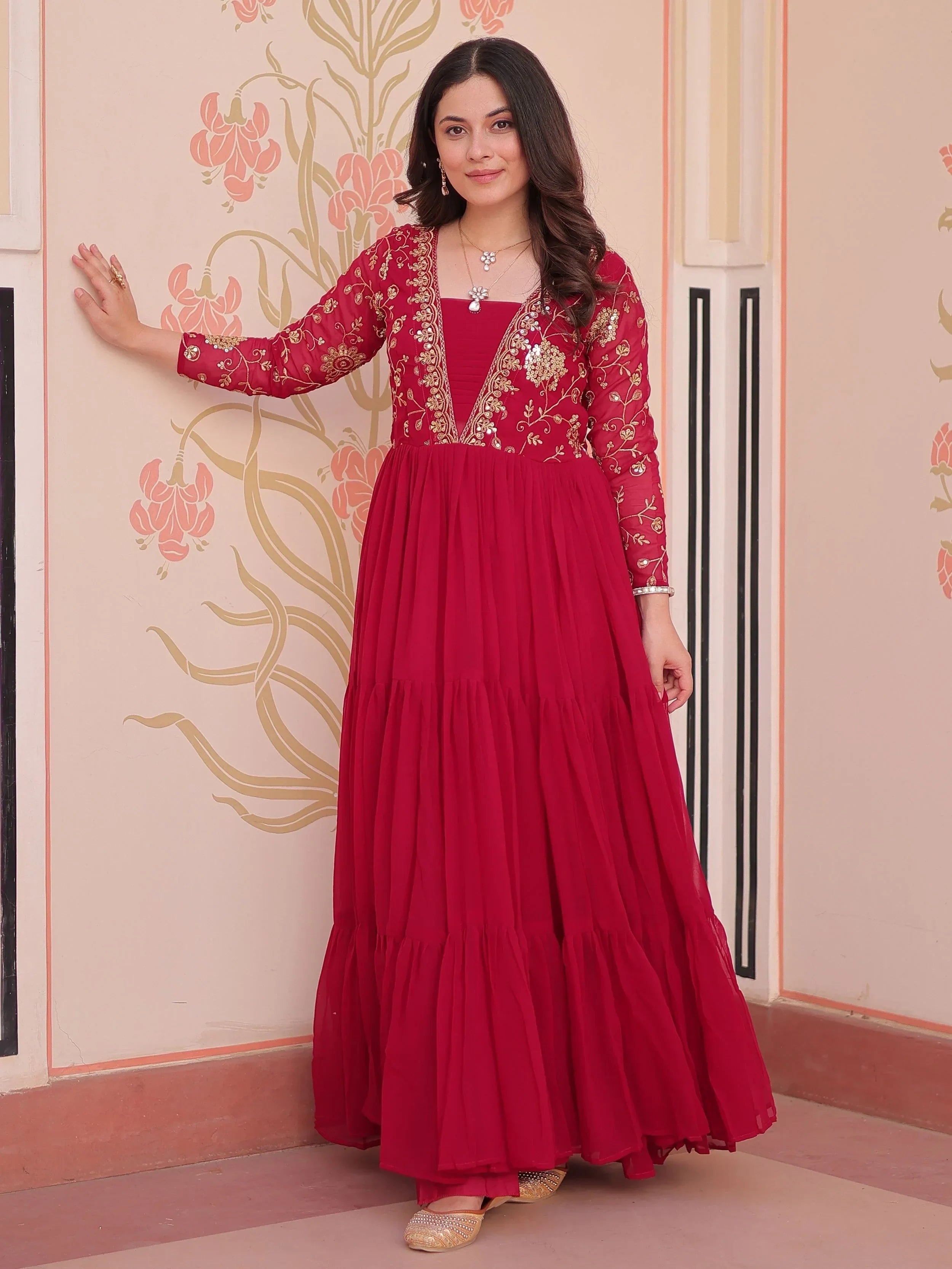 Pink Gorgeous Georgette Sequins Traditional Anarkali Gown