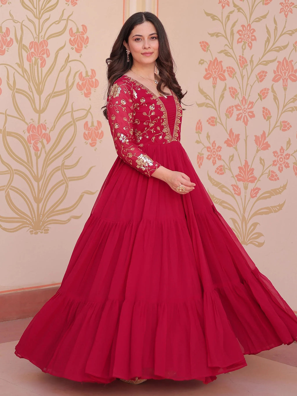Pink Gorgeous Georgette Sequins Traditional Anarkali Gown