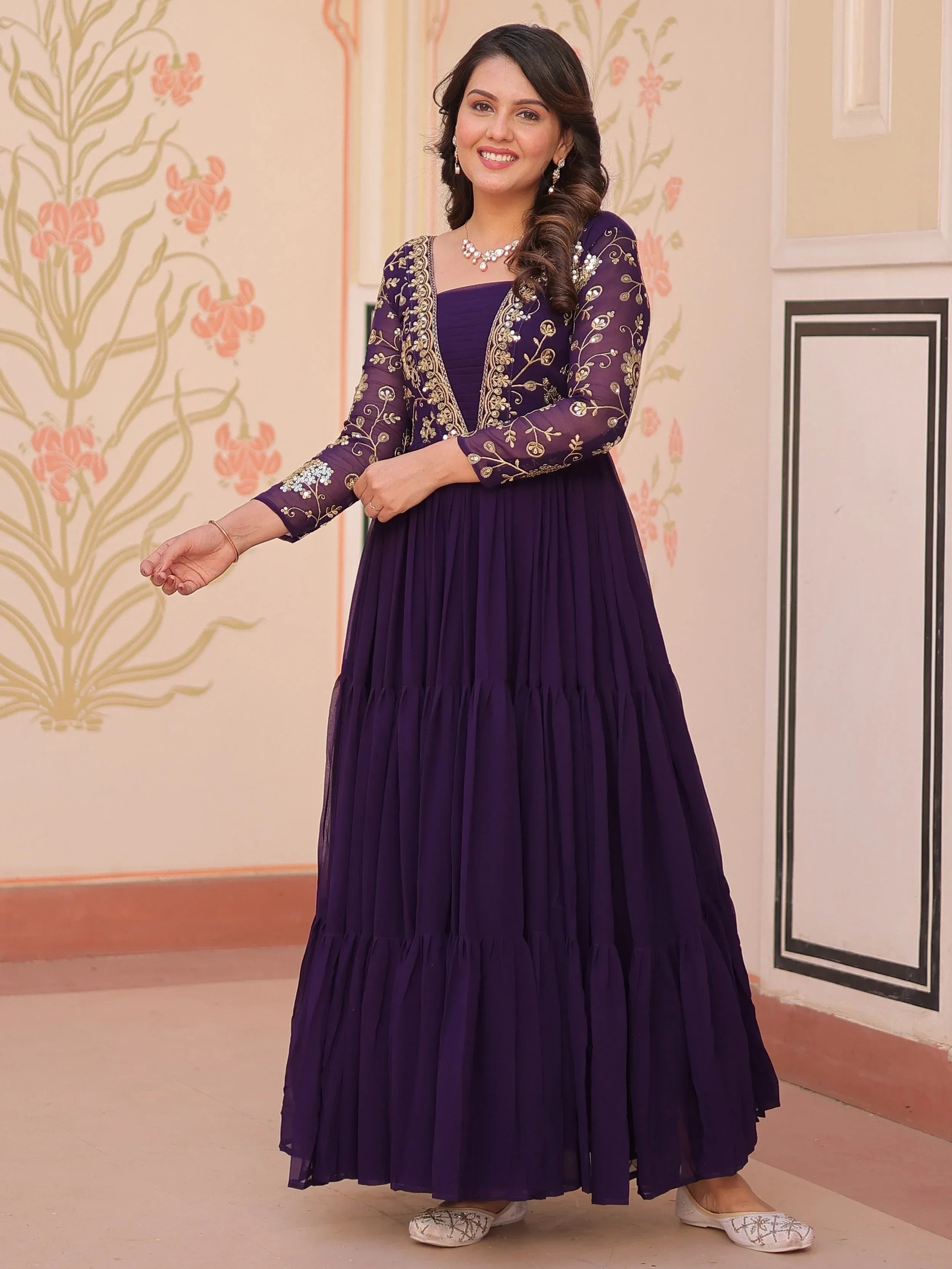 Purple Gorgeous Georgette Sequins Traditional Anarkali Gown