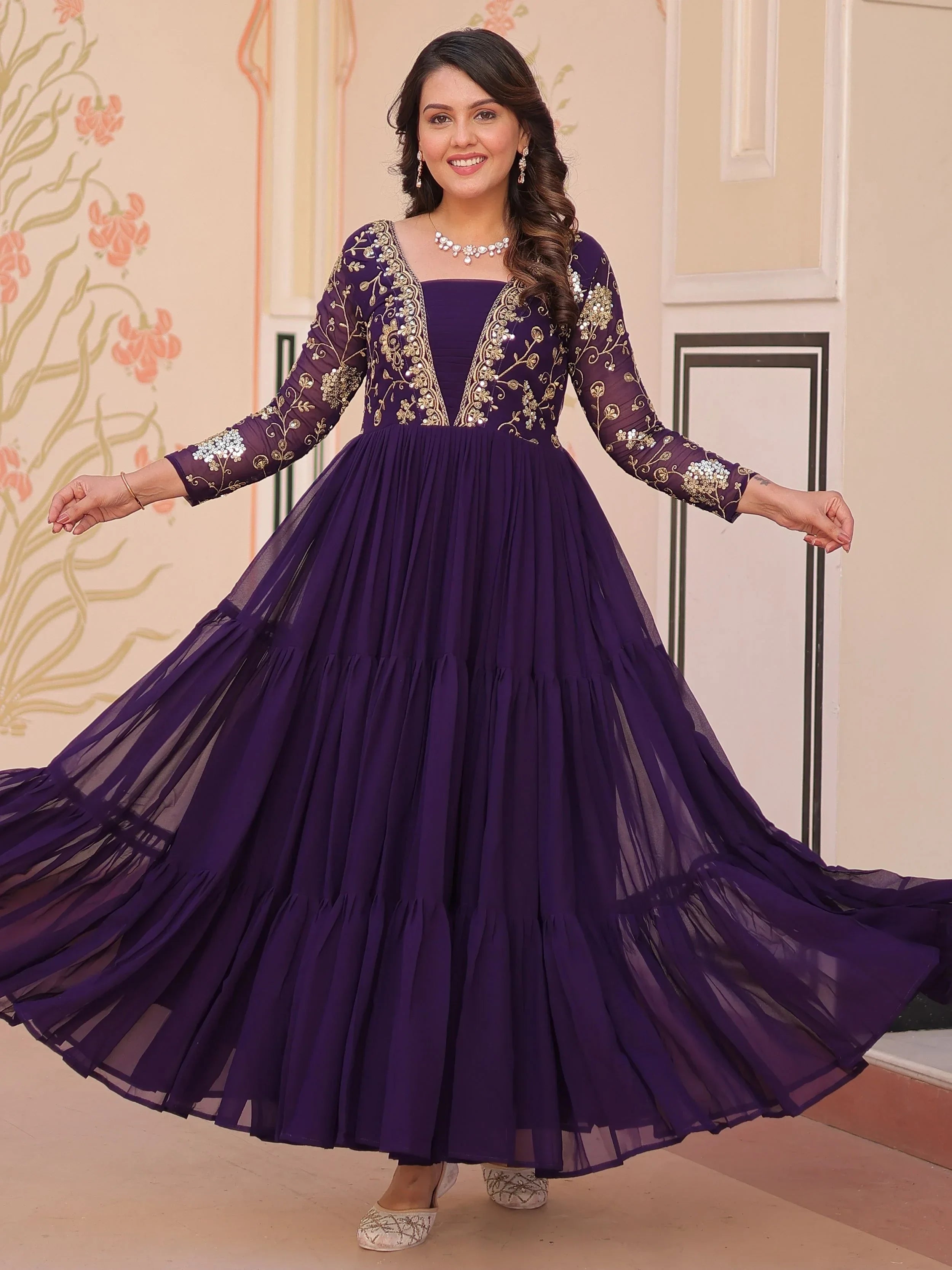 Purple Gorgeous Georgette Sequins Traditional Anarkali Gown