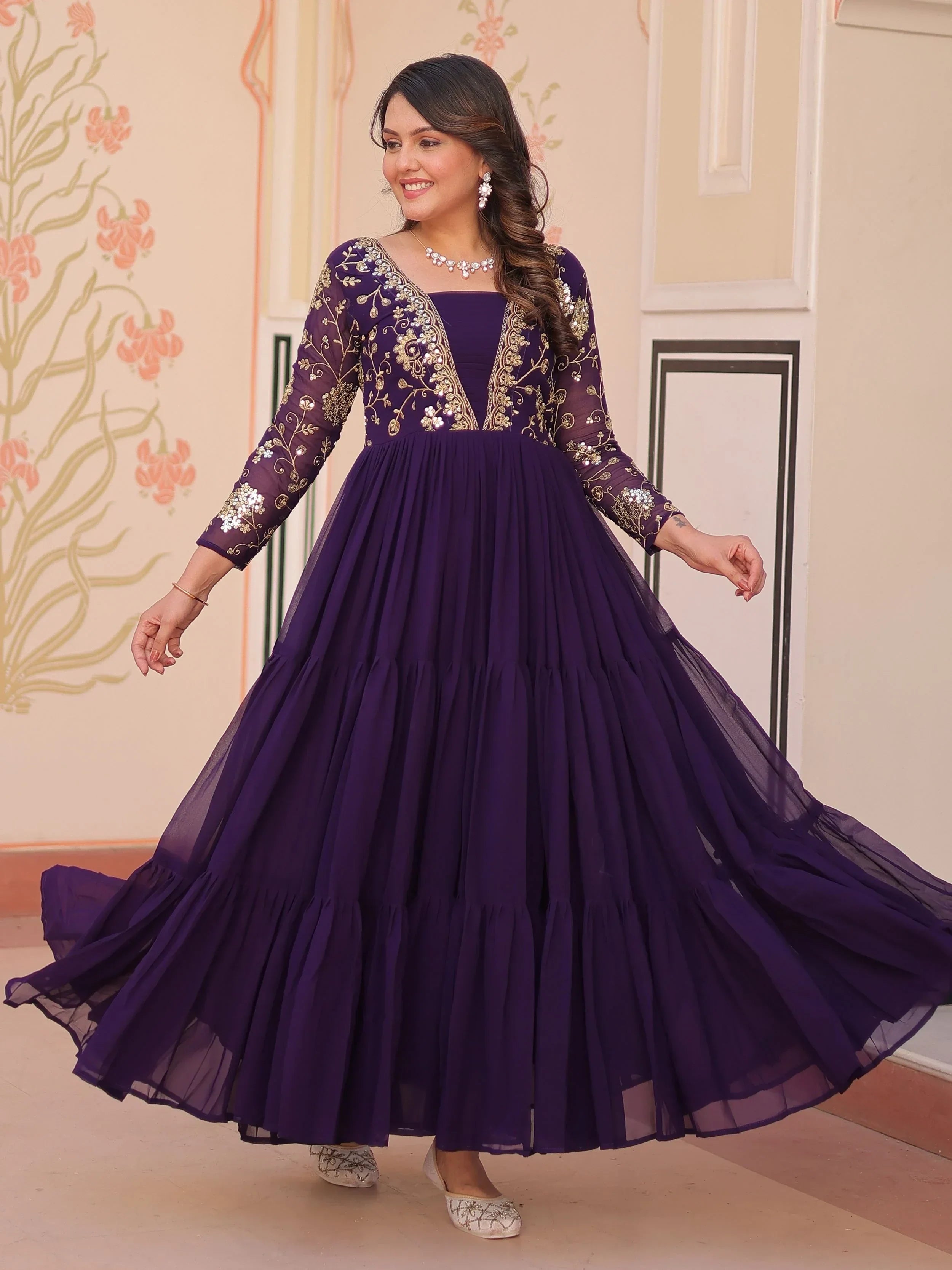 Purple Gorgeous Georgette Sequins Traditional Anarkali Gown