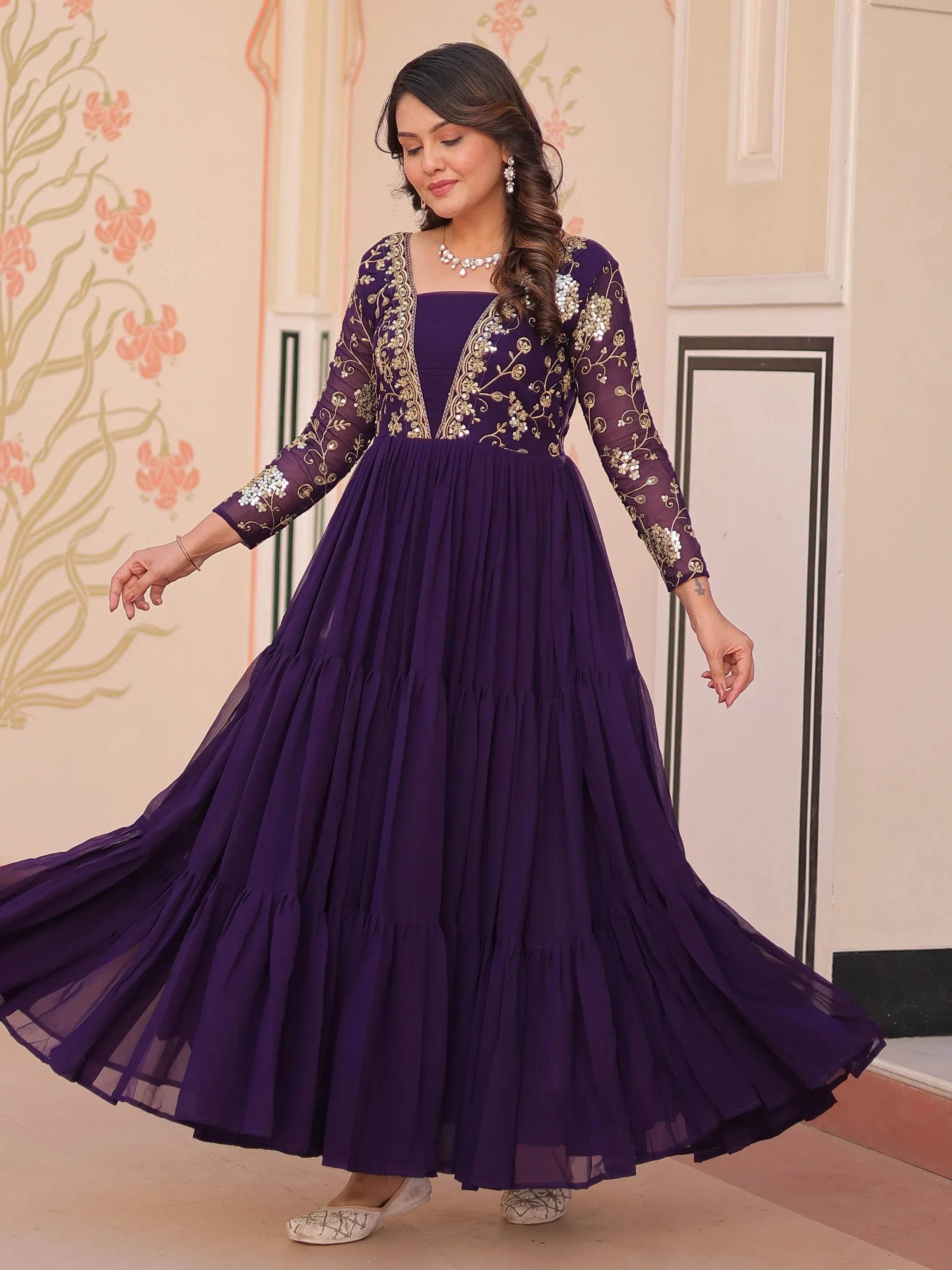 Purple Gorgeous Georgette Sequins Traditional Anarkali Gown
