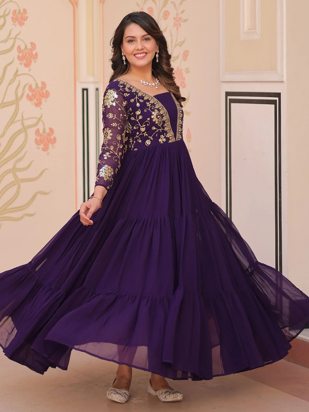 Purple Gorgeous Georgette Sequins Traditional Anarkali Gown