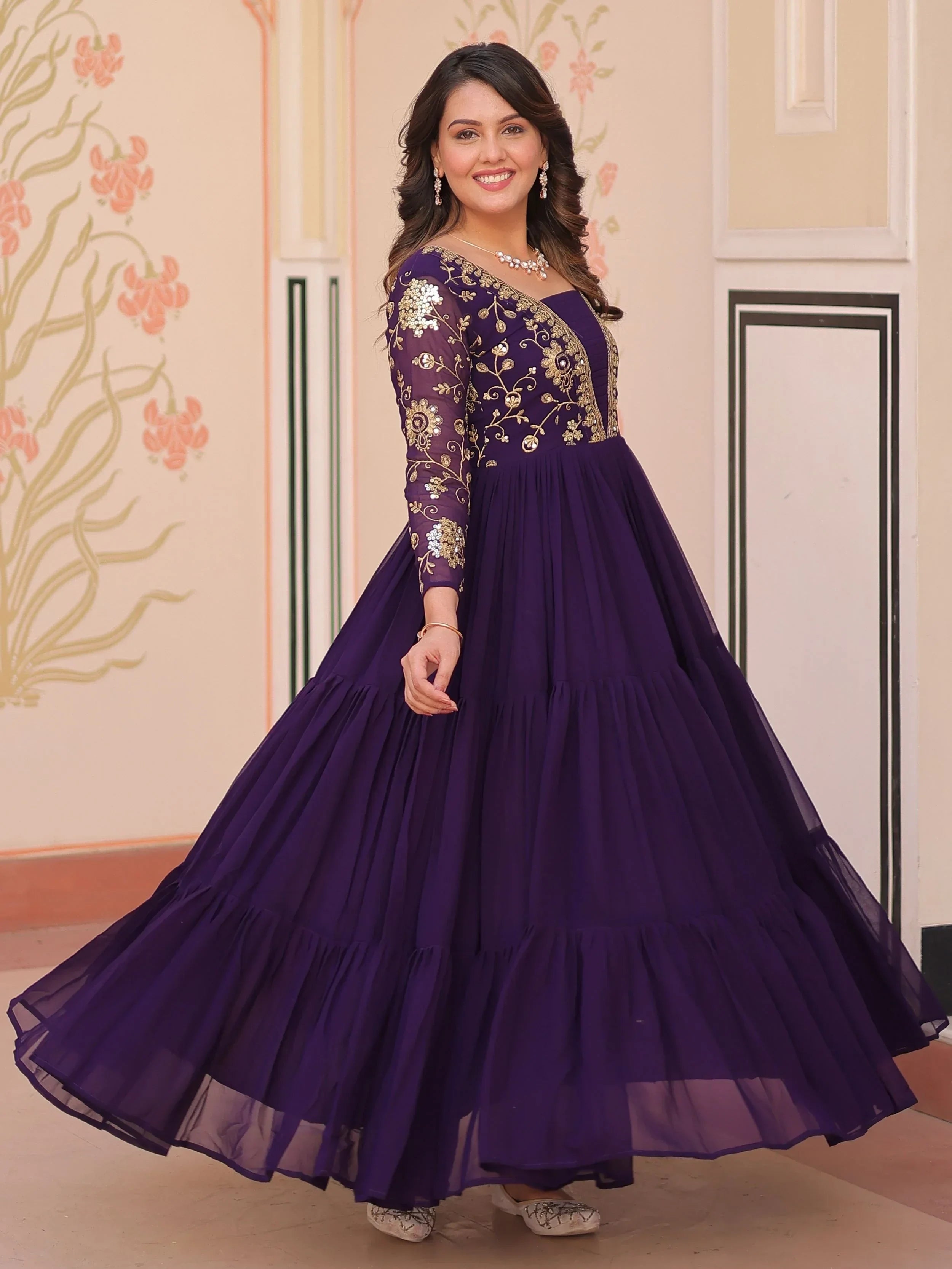 Purple Gorgeous Georgette Sequins Traditional Anarkali Gown