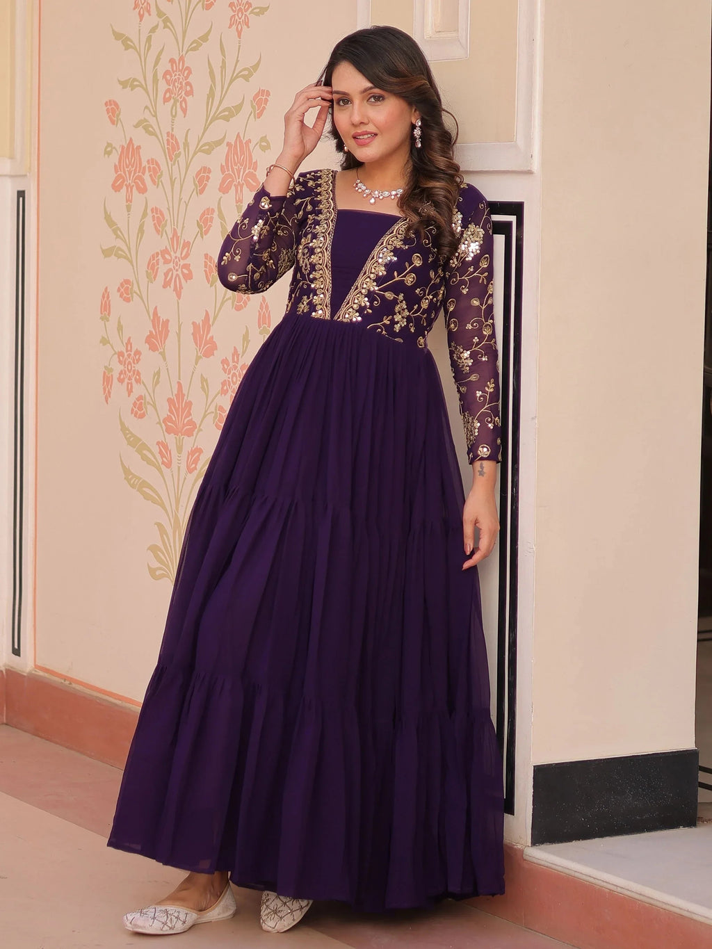 Purple Gorgeous Georgette Sequins Traditional Anarkali Gown