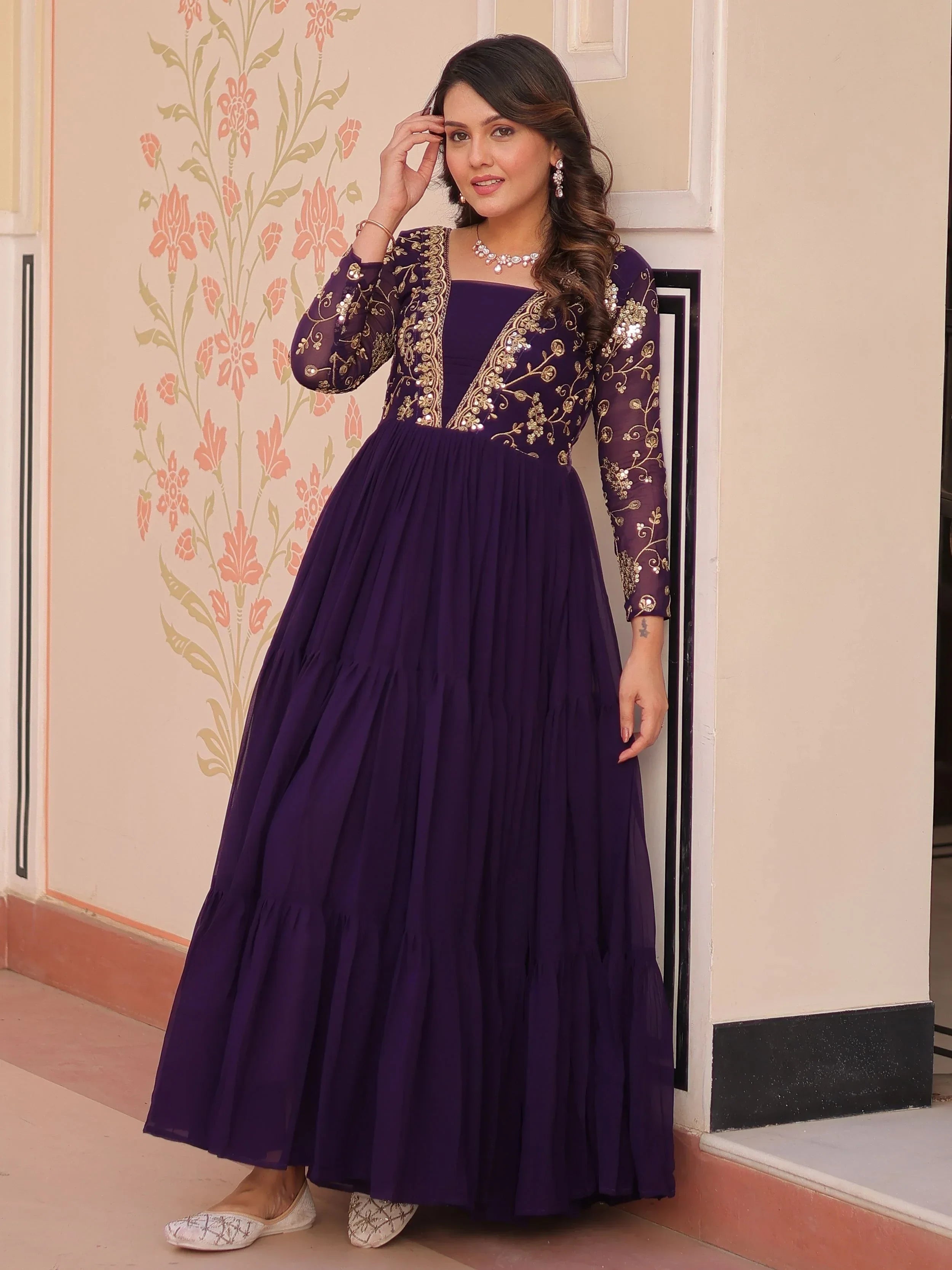 Purple Gorgeous Georgette Sequins Traditional Anarkali Gown