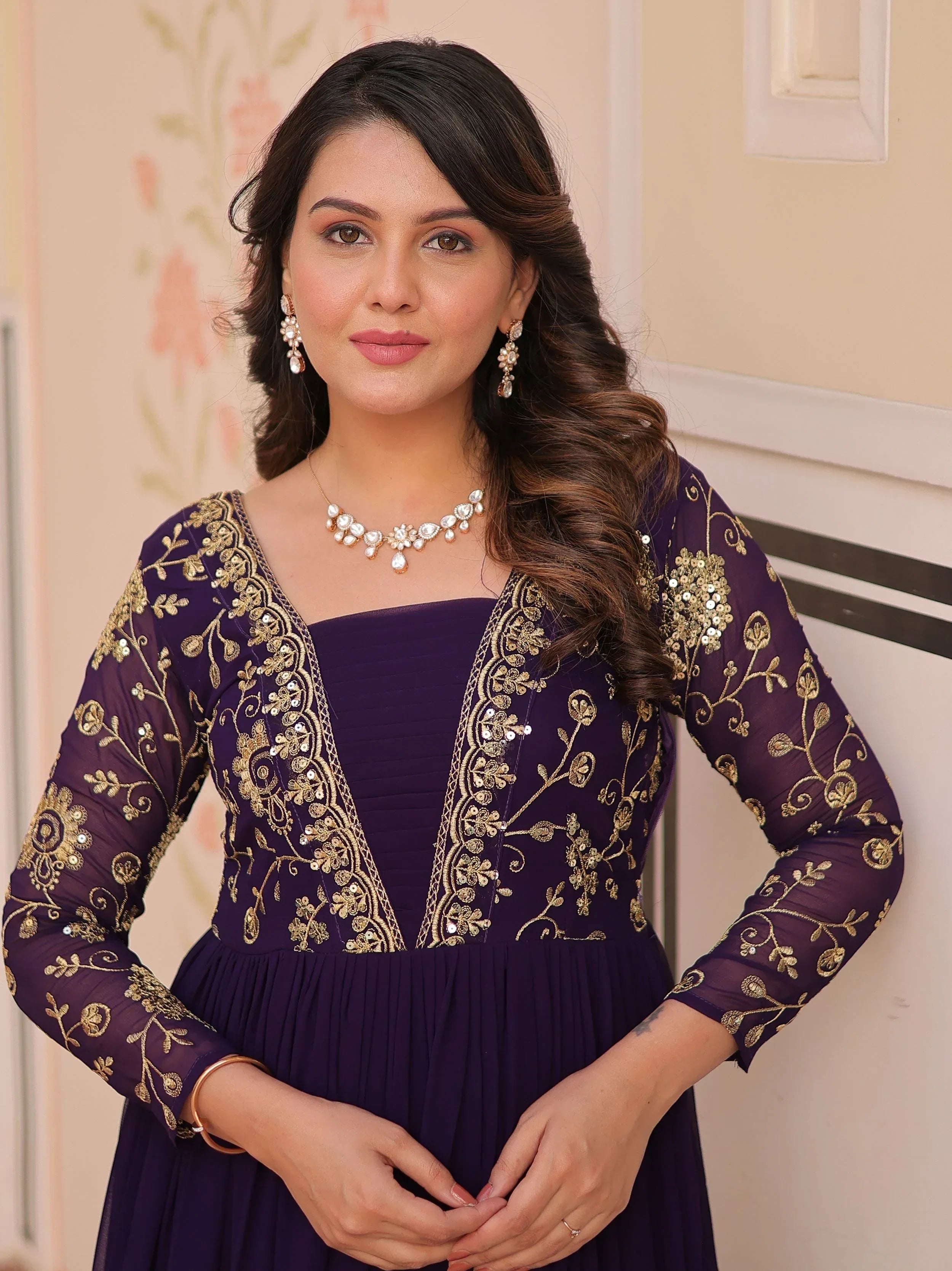 Purple Gorgeous Georgette Sequins Traditional Anarkali Gown