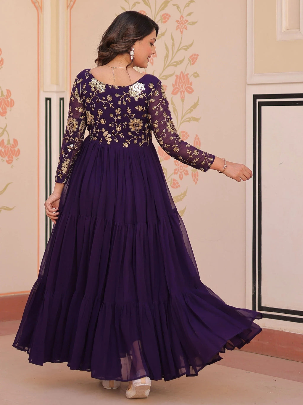 Purple Gorgeous Georgette Sequins Traditional Anarkali Gown