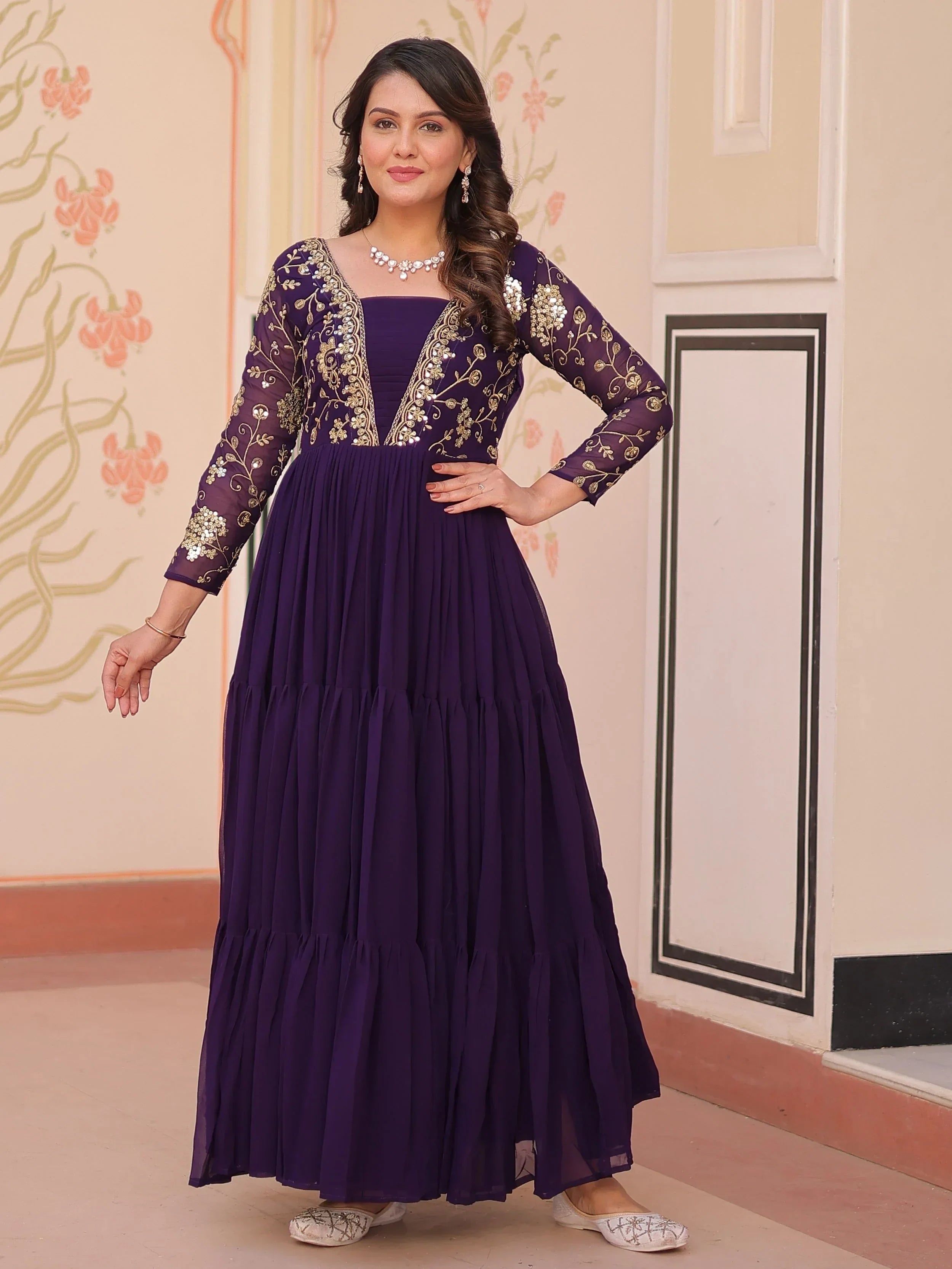 Purple Gorgeous Georgette Sequins Traditional Anarkali Gown