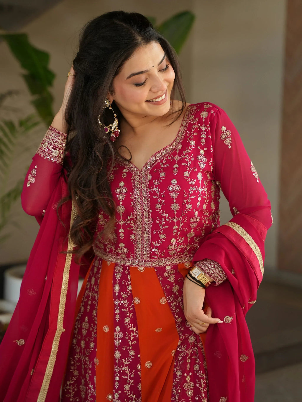 Pink Adorable Georgette Sequins Embroidered Gown With Dupatta