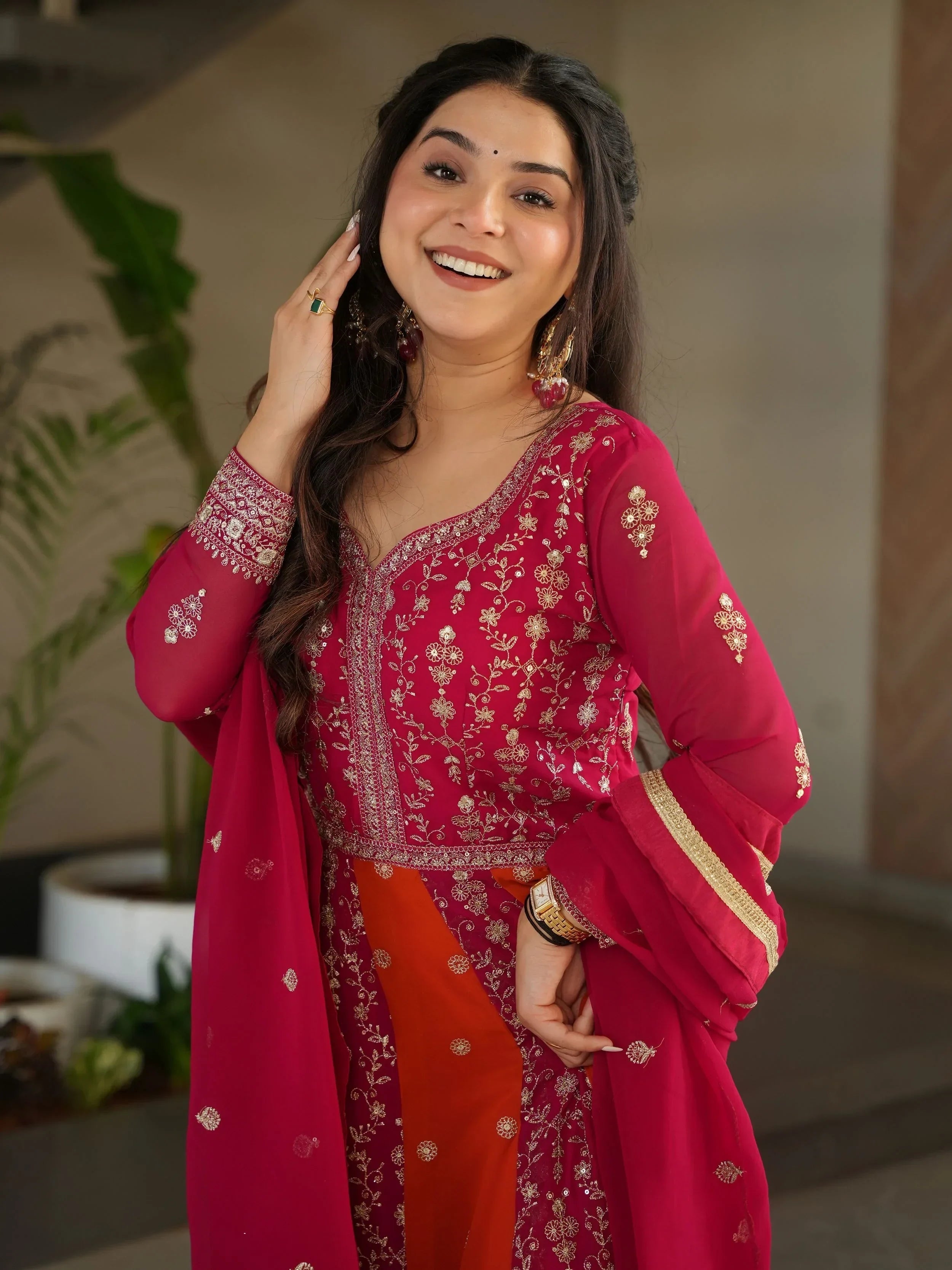 Pink Adorable Georgette Sequins Embroidered Gown With Dupatta