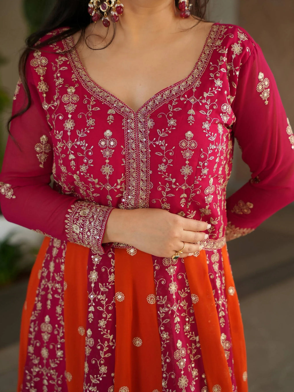 Pink Adorable Georgette Sequins Embroidered Gown With Dupatta