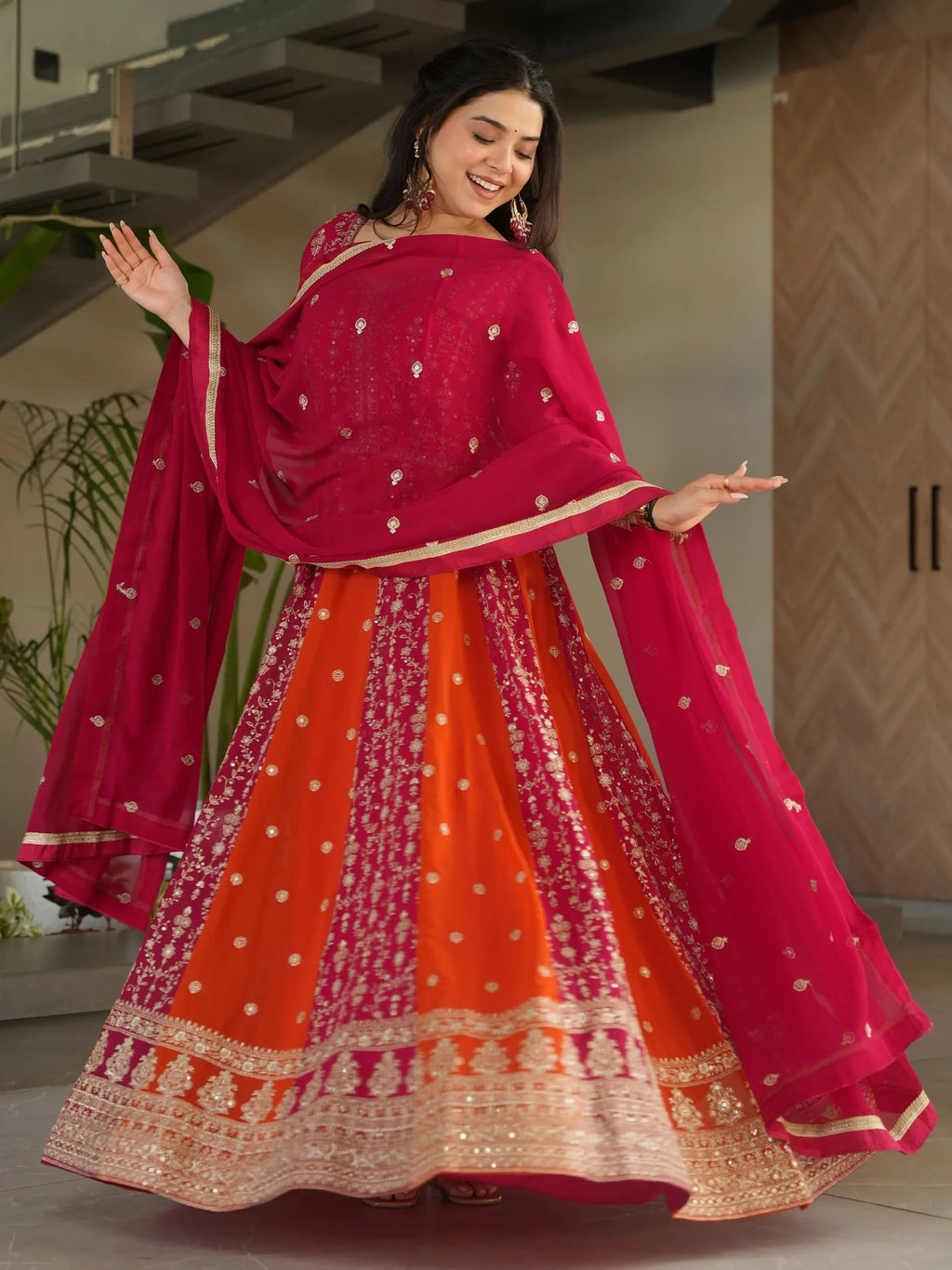 Pink Adorable Georgette Sequins Embroidered Gown With Dupatta