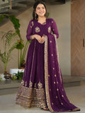 Wine Intricate Georgette Sequins Embroidered Gown With Dupatta