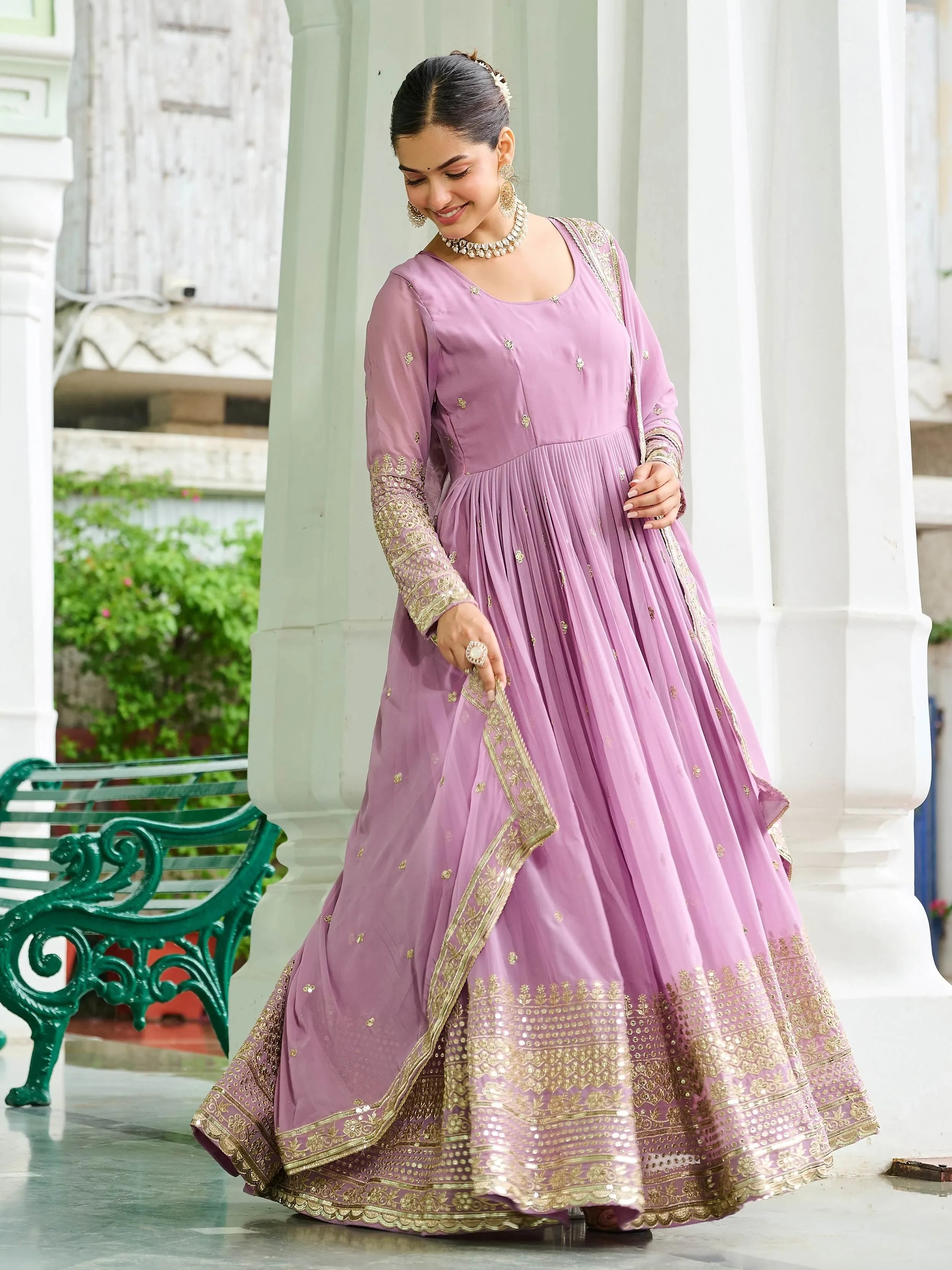 Pink Beautiful Georgette Embroidered Wedding Wear Gown With Dupatta
