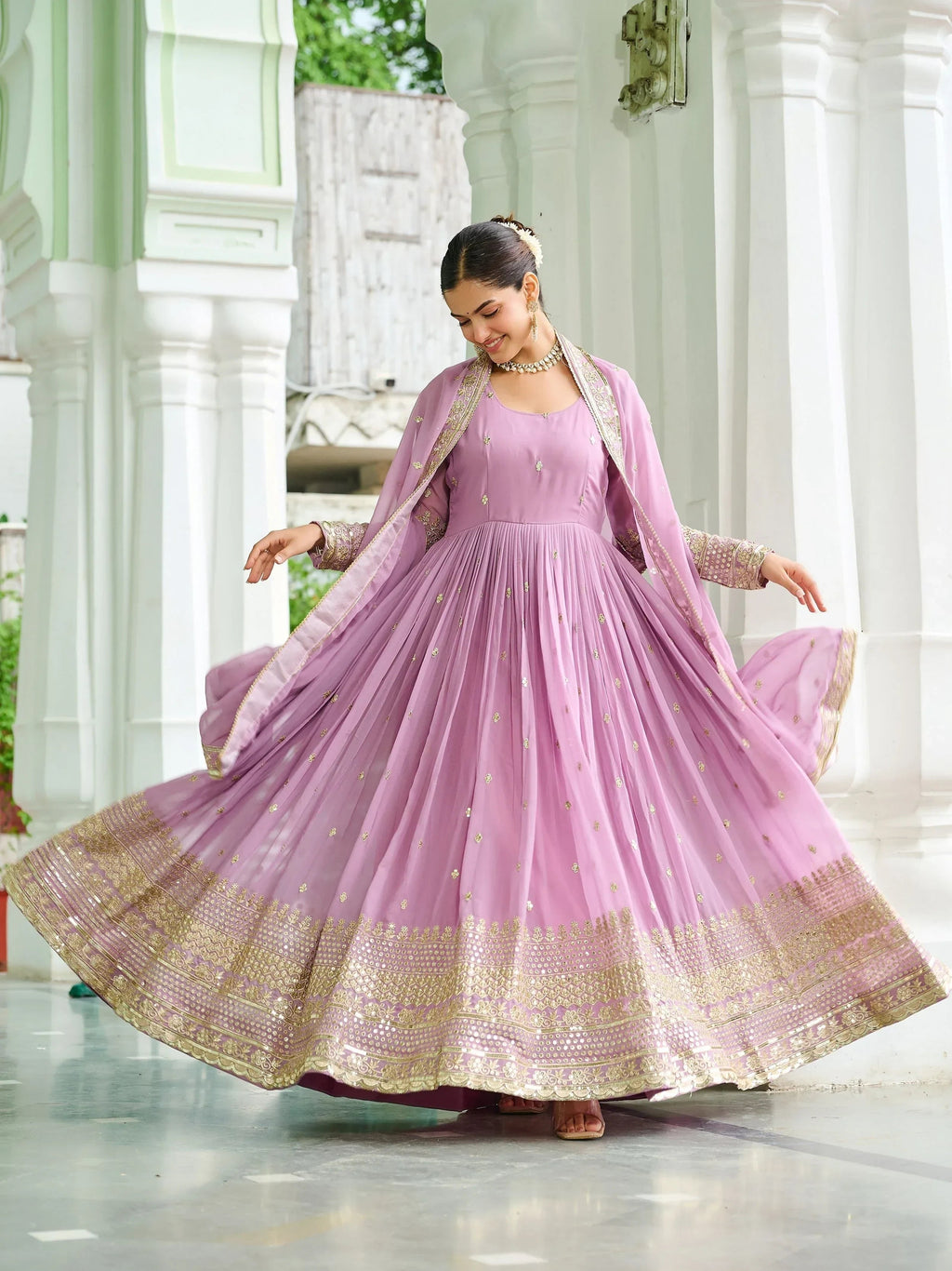 Pink Beautiful Georgette Embroidered Wedding Wear Gown With Dupatta