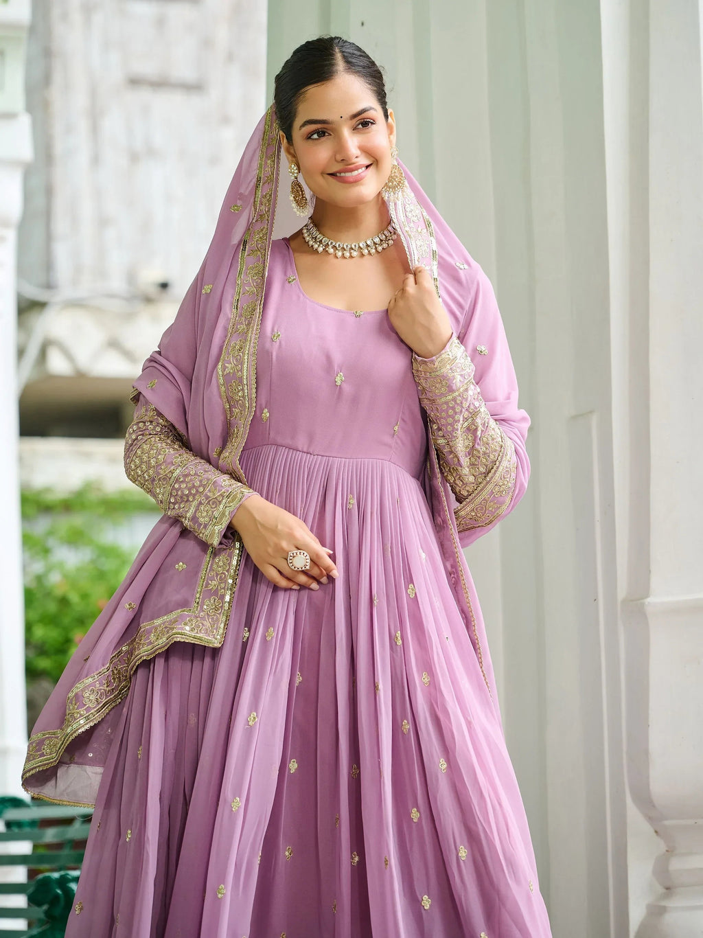Pink Beautiful Georgette Embroidered Wedding Wear Gown With Dupatta