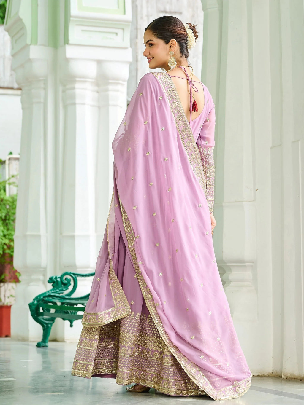 Pink Beautiful Georgette Embroidered Wedding Wear Gown With Dupatta