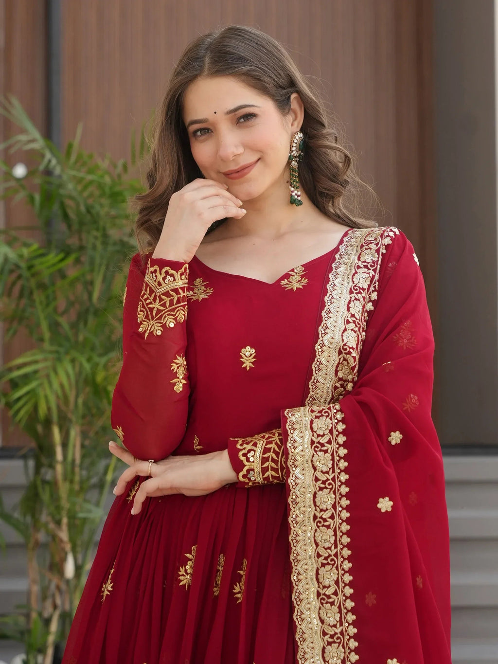 Maroon Amazing Sequins Embroidered Georgette Gown With Dupatta