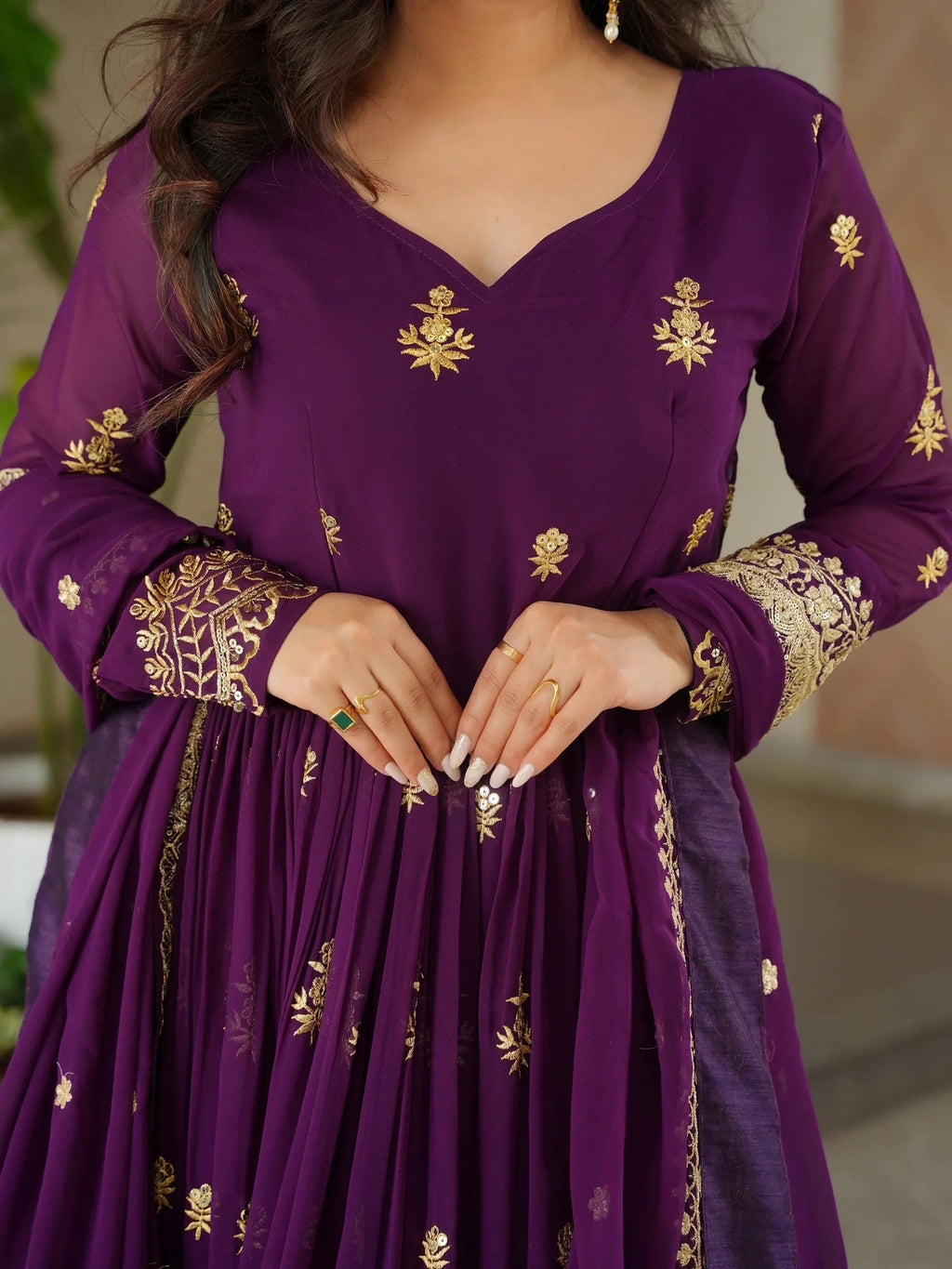 Purple Amazing Sequins Embroidered Georgette Gown With Dupatta