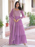 Purple Beautiful Zari Embroidered Georgette Gown With Dupatta