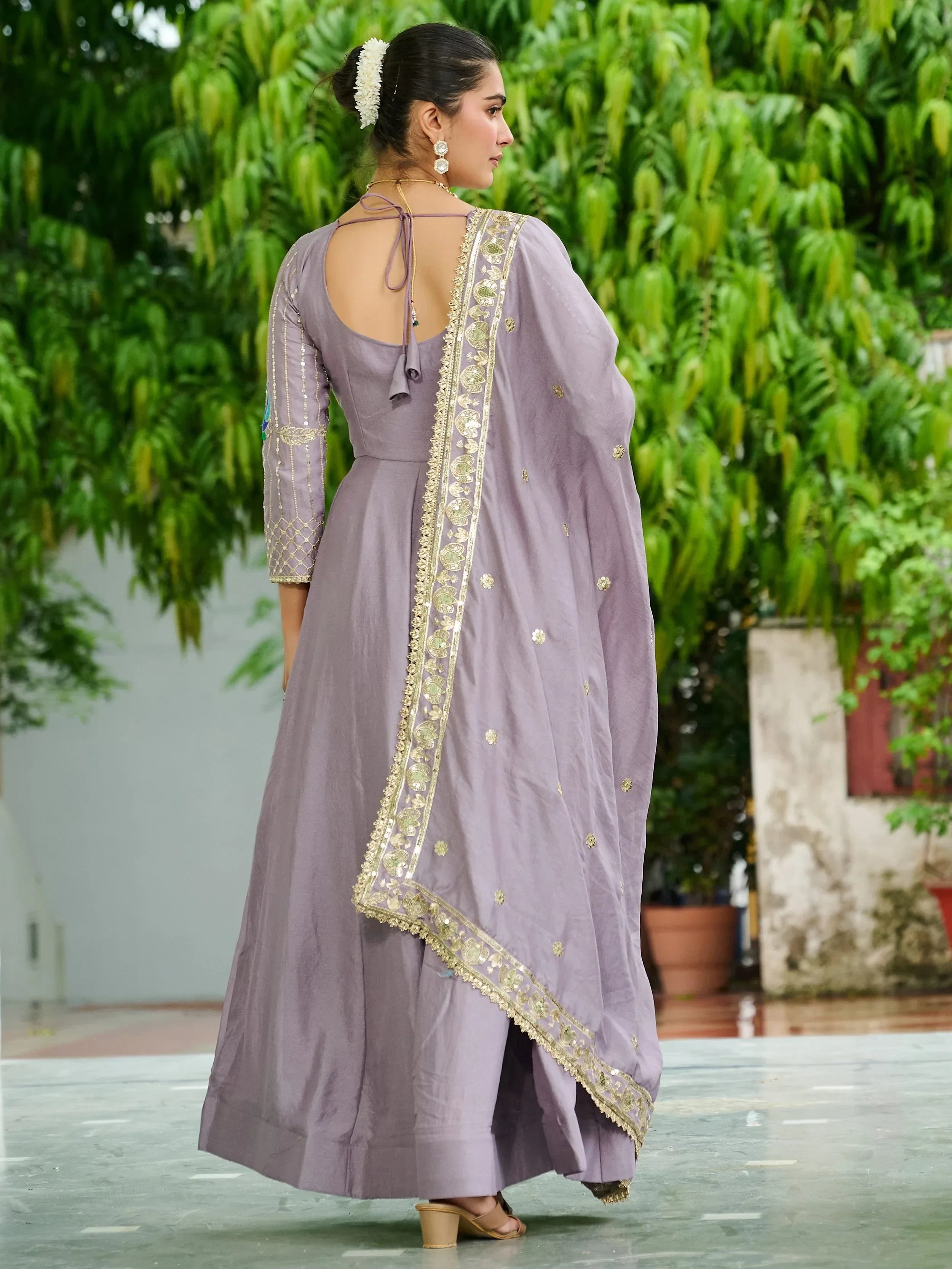 Purple Charming Sequins Silk Festive Wear Gown With Dupatta