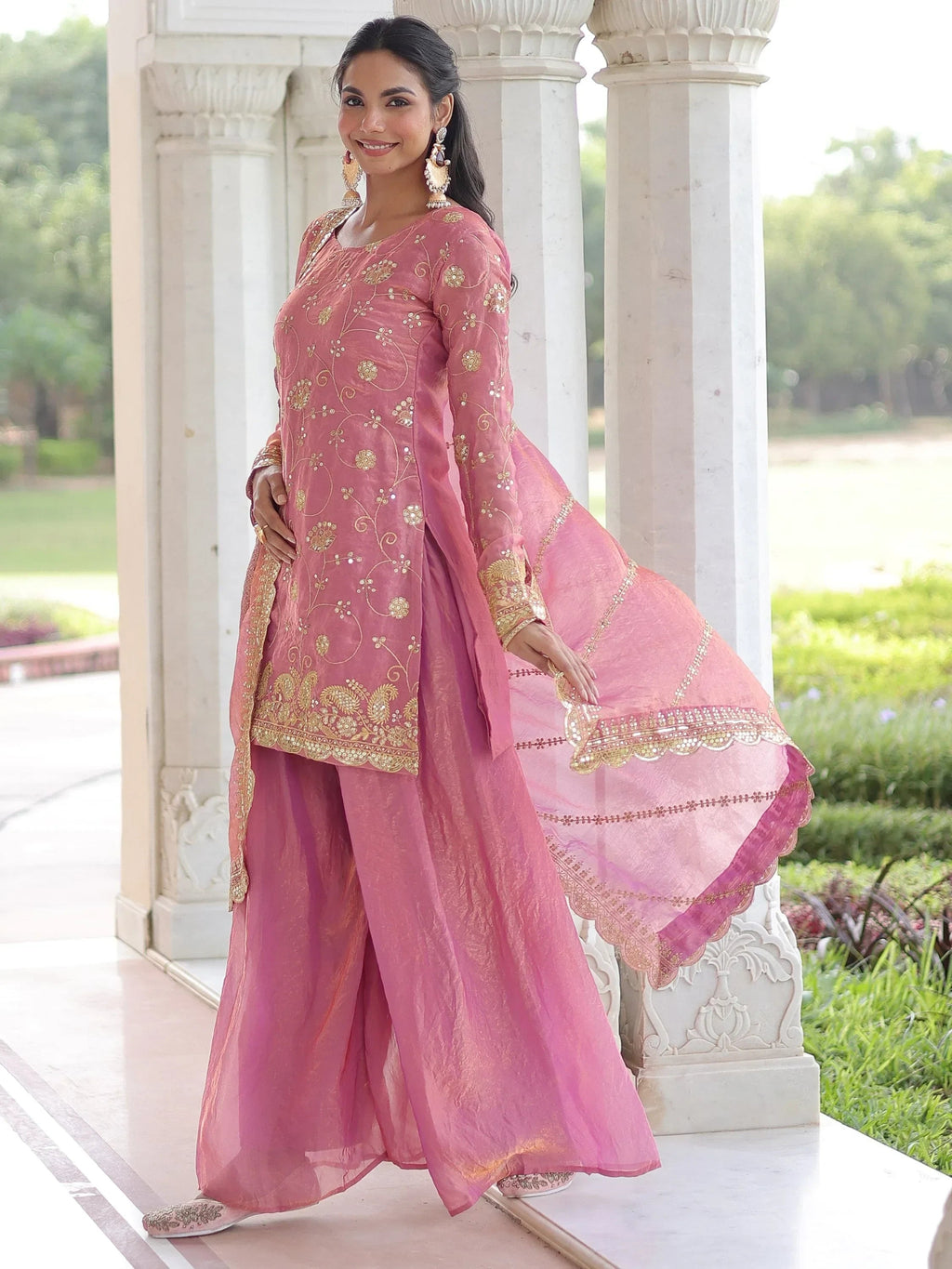 Pink Adorable Sequins Embroidered Organza Festive Wear Salwar Kameez