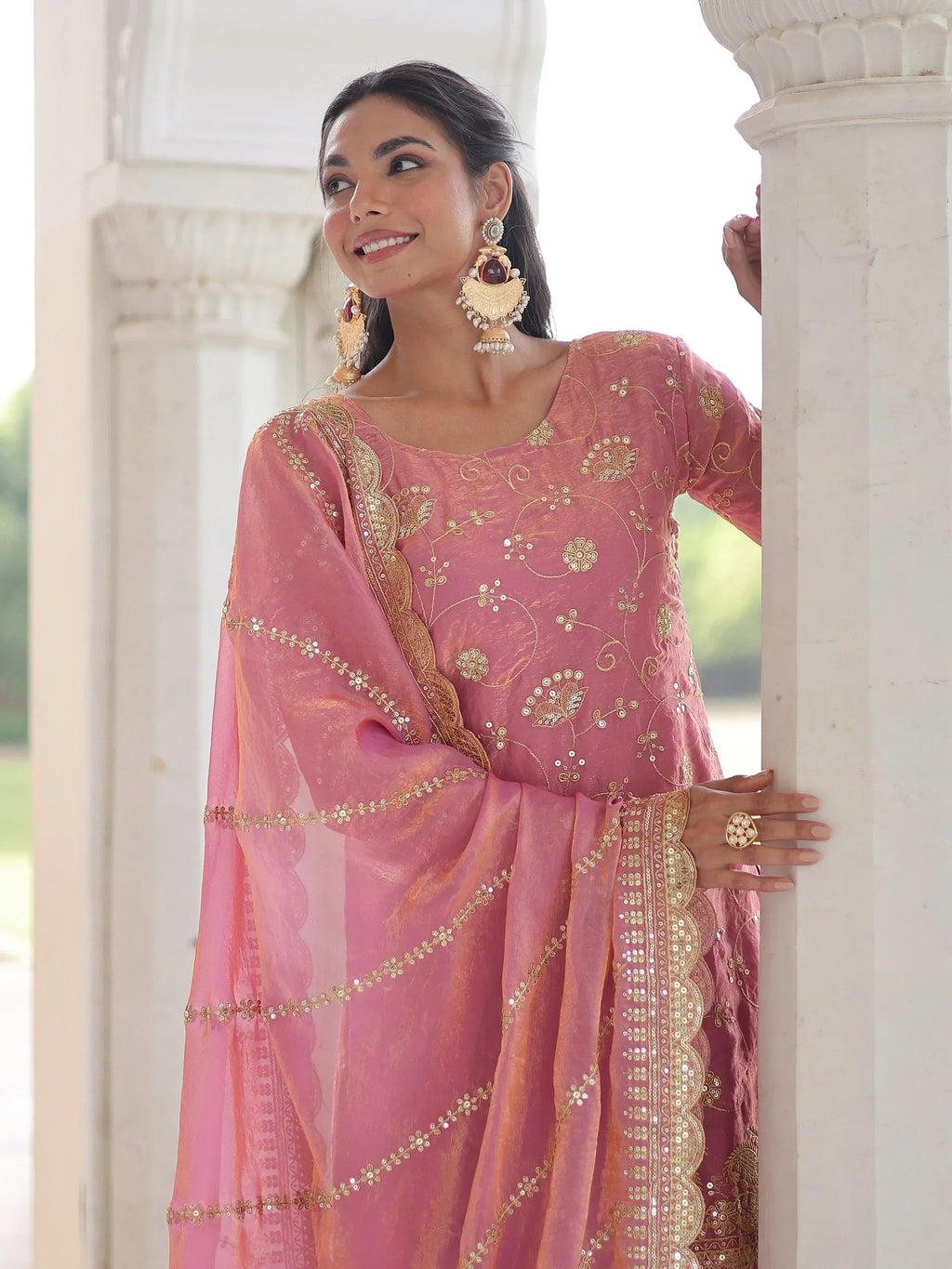 Pink Adorable Sequins Embroidered Organza Festive Wear Salwar Kameez
