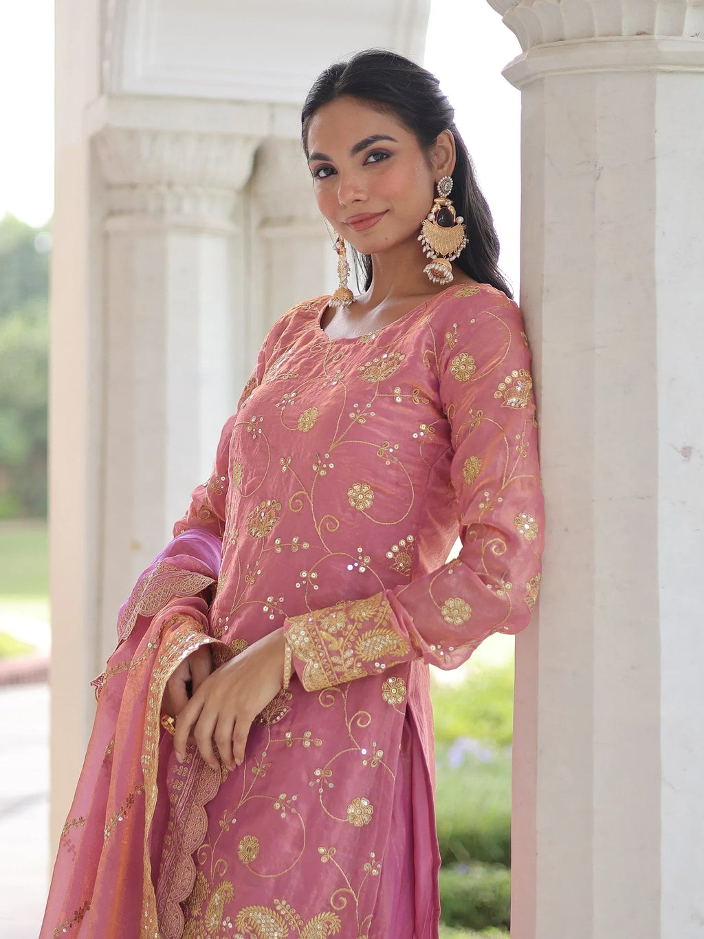 Pink Adorable Sequins Embroidered Organza Festive Wear Salwar Kameez