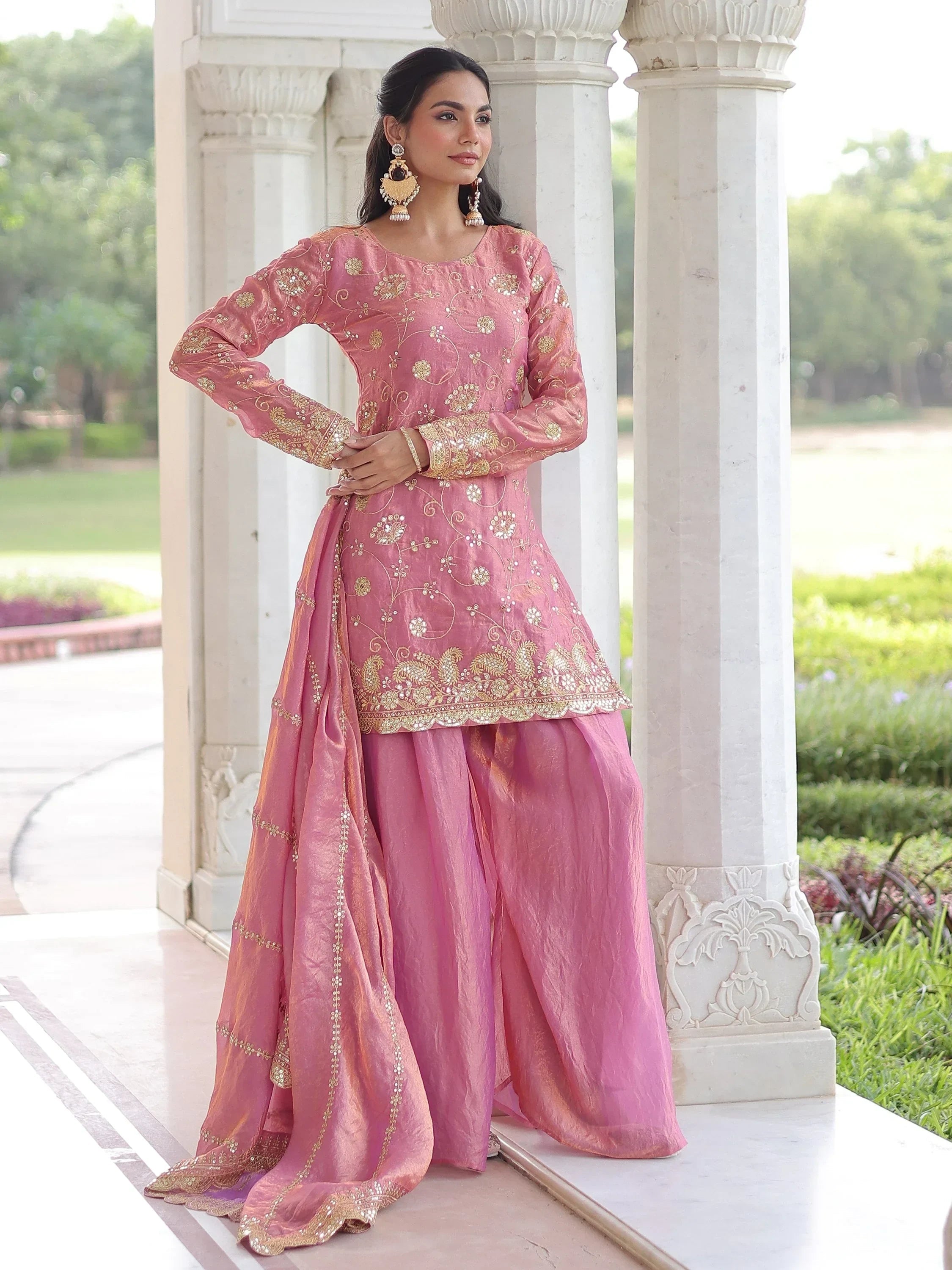 Pink Adorable Sequins Embroidered Organza Festive Wear Salwar Kameez