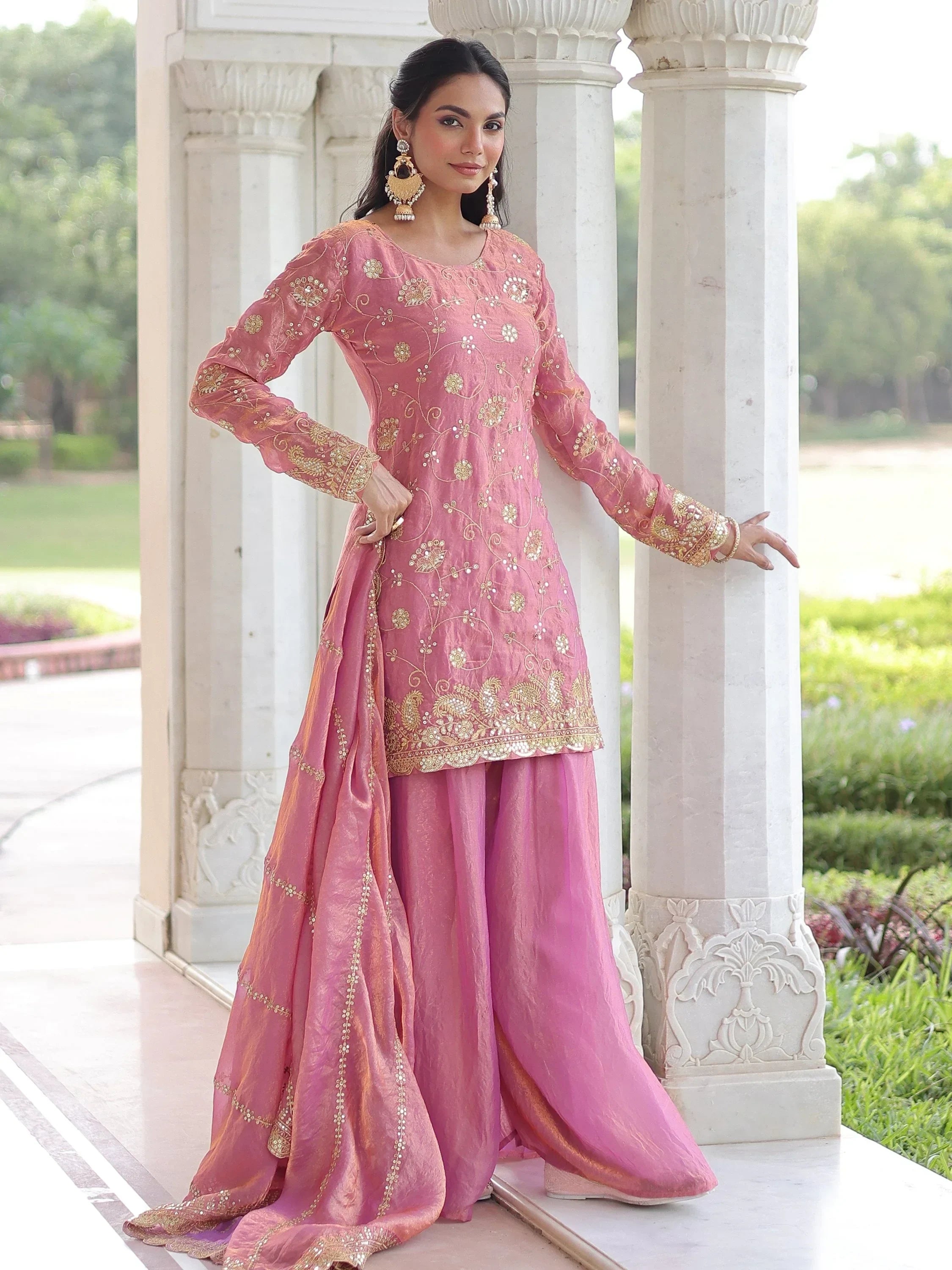 Pink Adorable Sequins Embroidered Organza Festive Wear Salwar Kameez